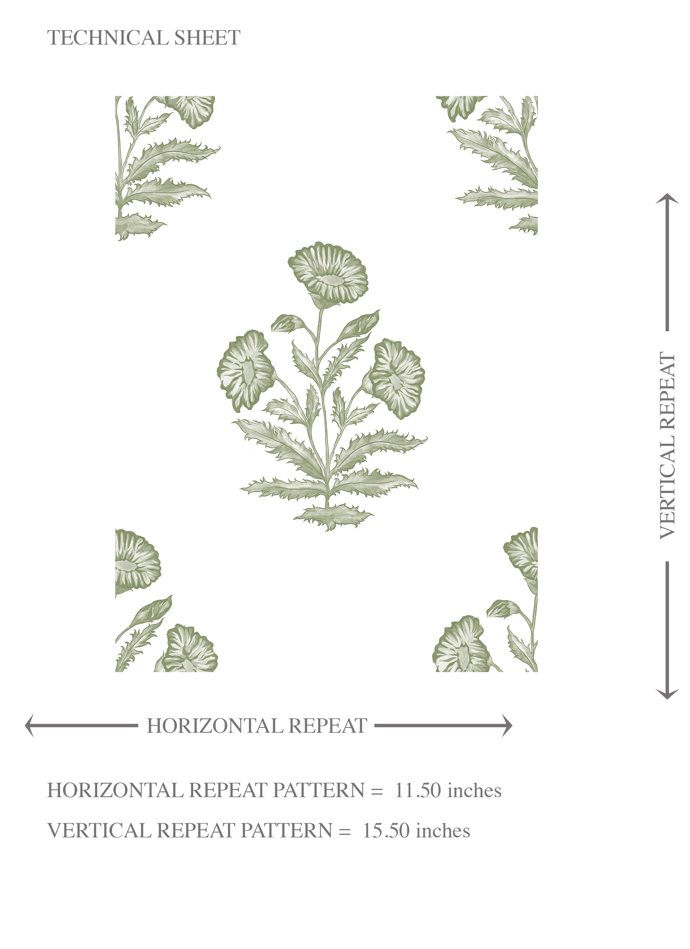 Floral Block Print Kids Room Wallpaper (Olive Green/ White)