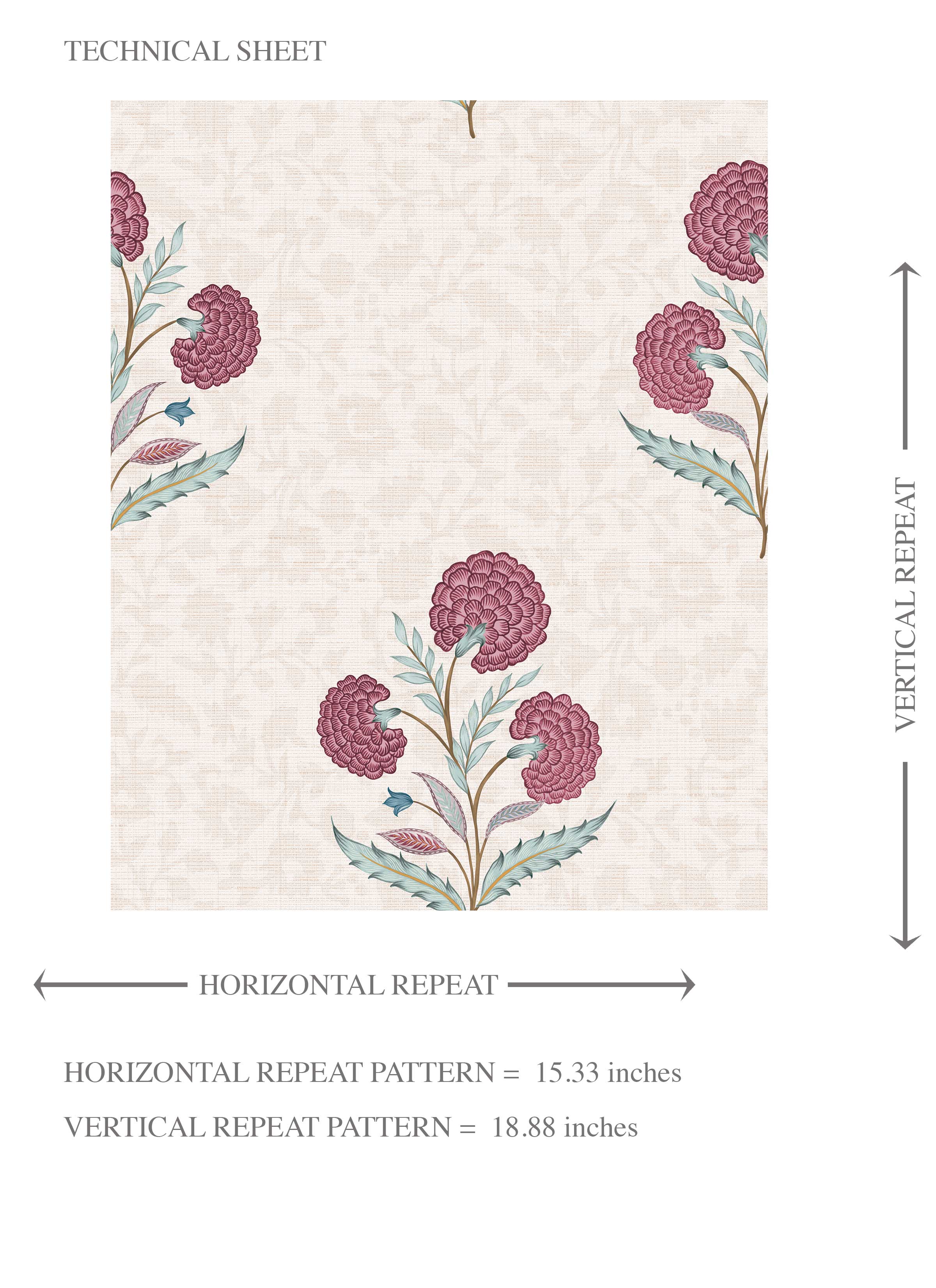 Floral Block Print Kids Room Wallpaper Sample (Deep Pink/ Green/ Soft Taupe)
