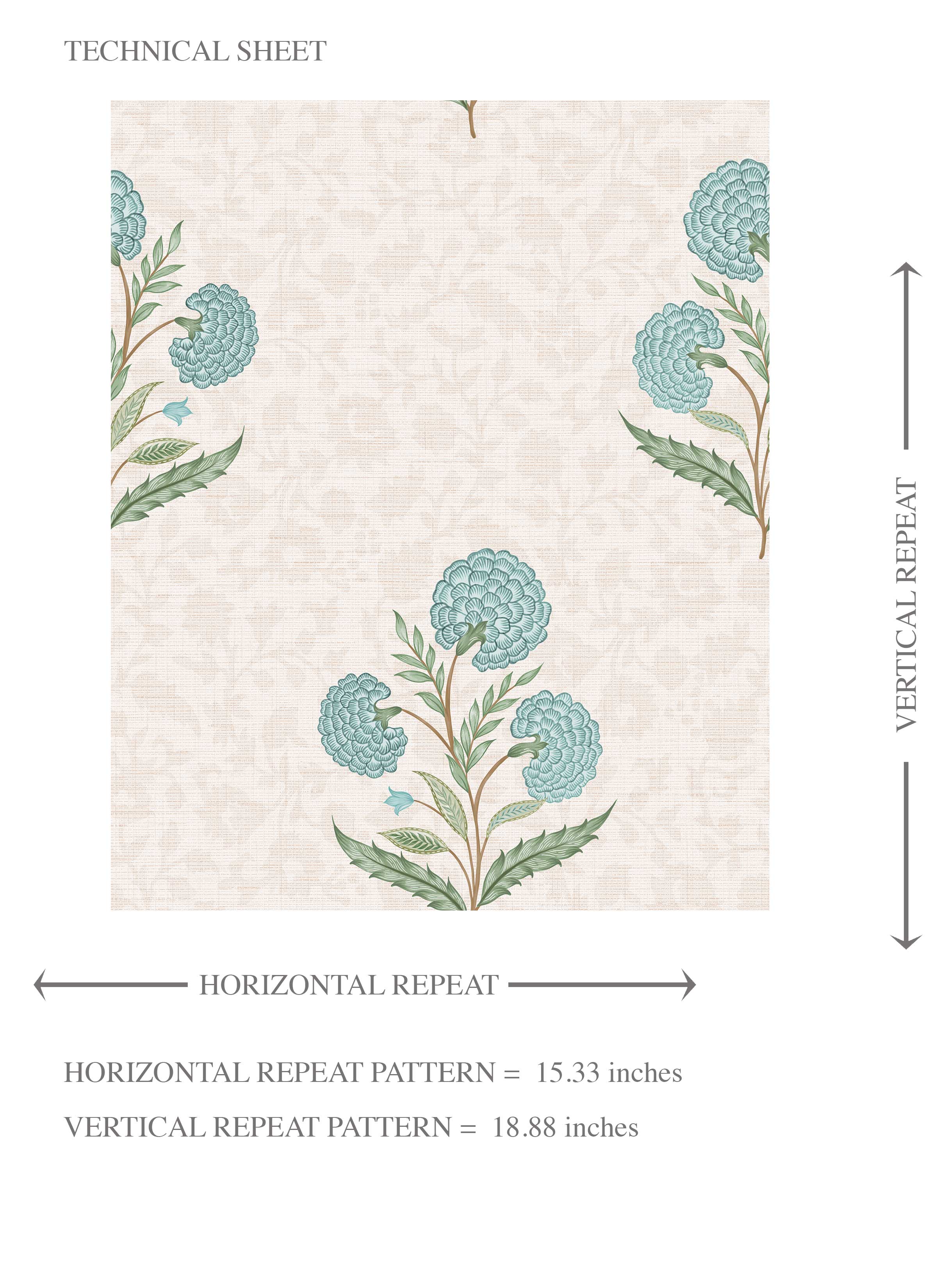 Floral Block Print Kids Room Wallpaper Sample (Duck Egg Blue/ Green/ Soft Taupe)