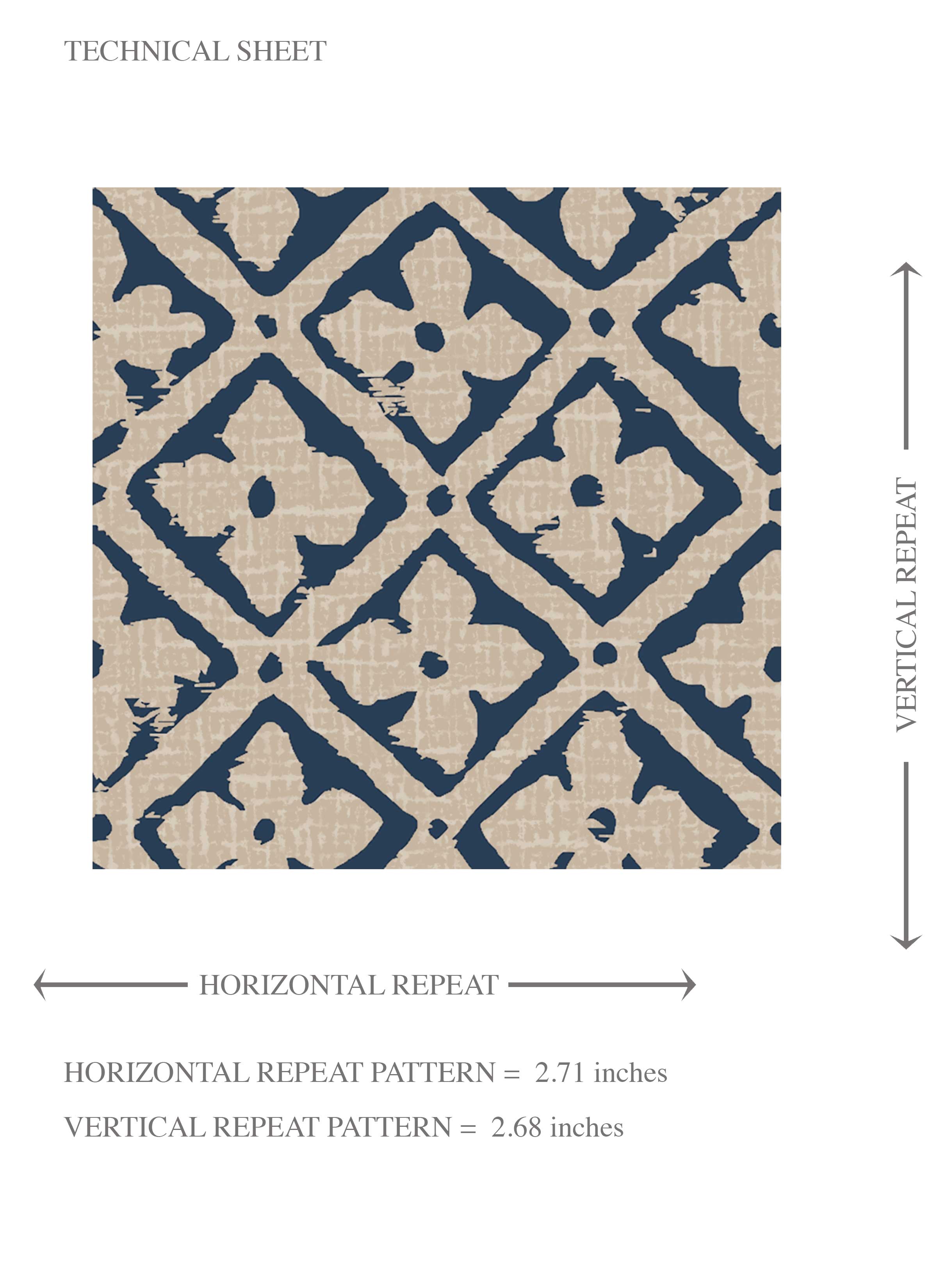 Small Floral Lattice/ Geometric Micro-Print Kids Room Wallpaper Sample (Navy Blue/ Beige)