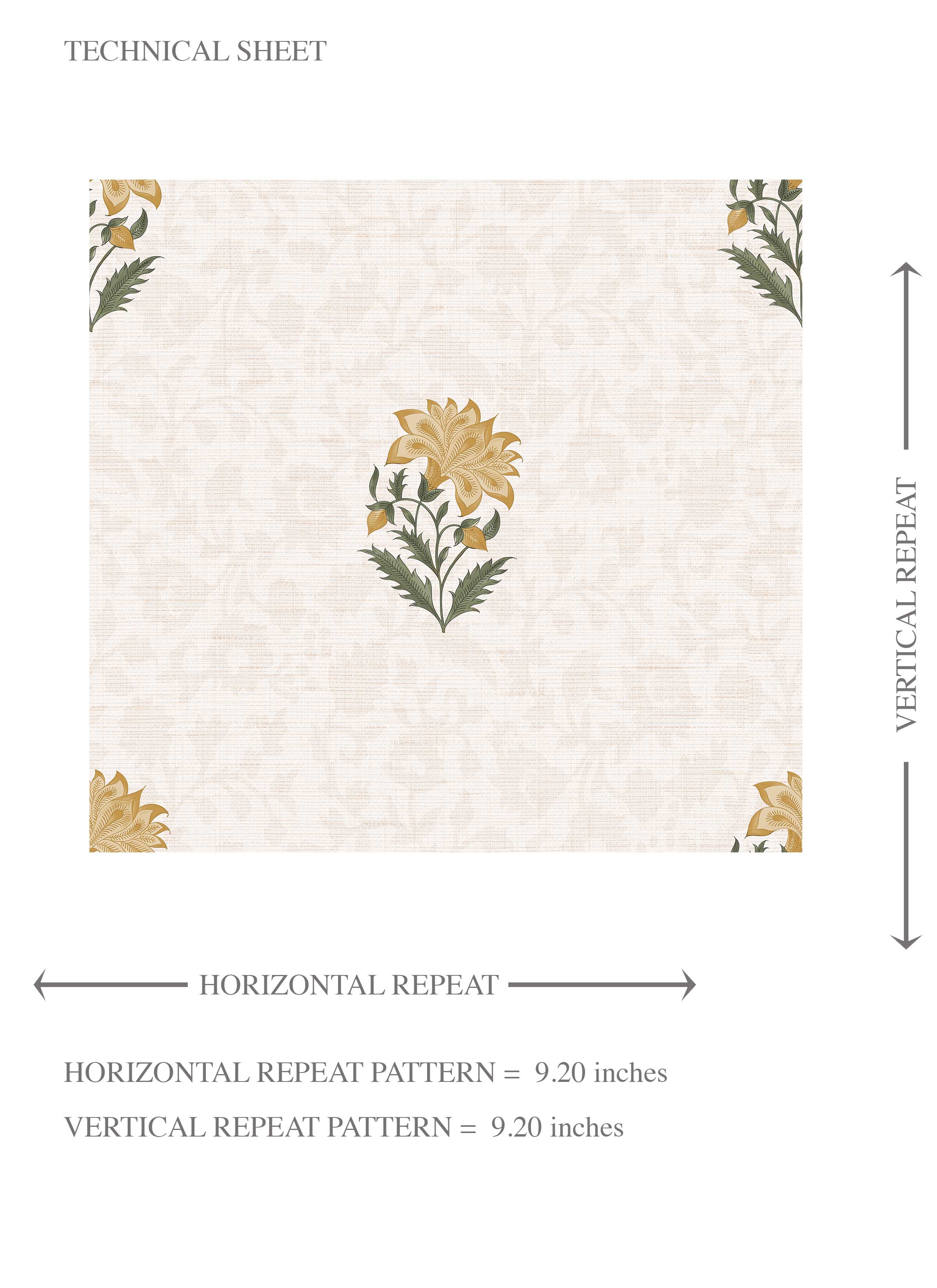 Botanical/ Floral Block Print Kids Room Wallpaper (Yellow/ Green/ Soft Taupe)