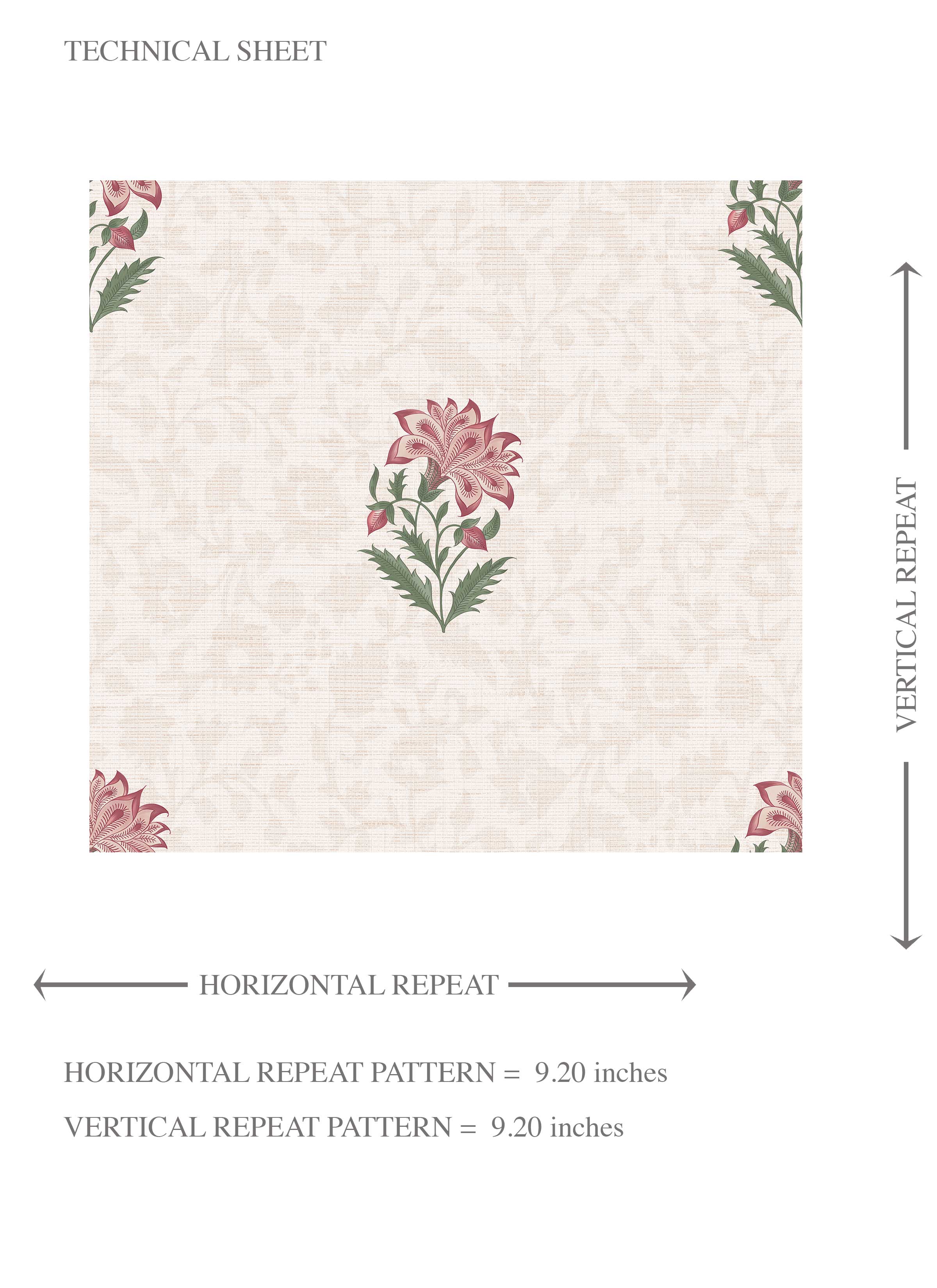 Botanical/ Floral Block Print Kids Room Wallpaper (Pink/ Green/ Soft Taupe)