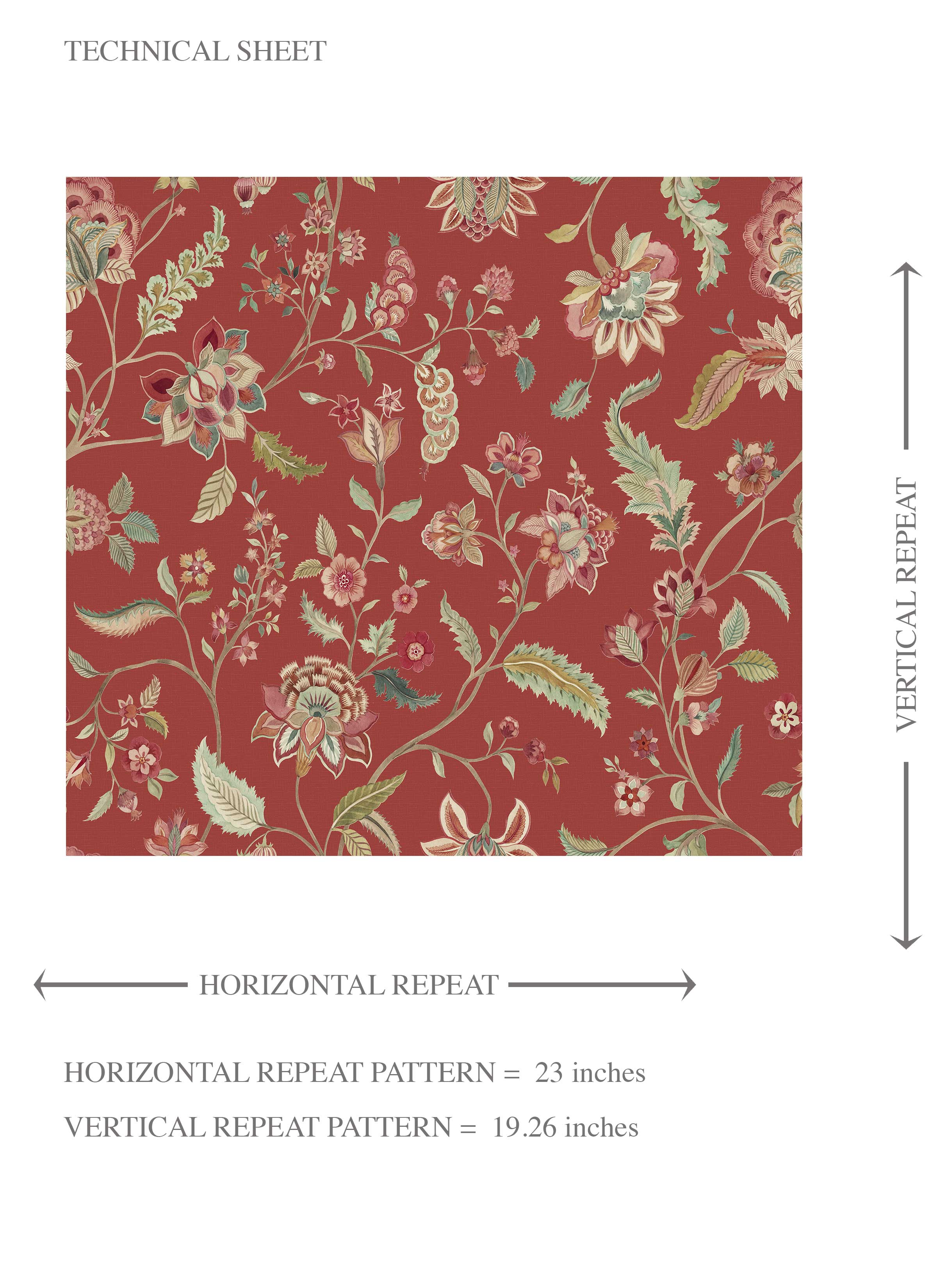 Floral/ Botanical Patterned Kids Room Wallpaper (Deep Red/ Green)