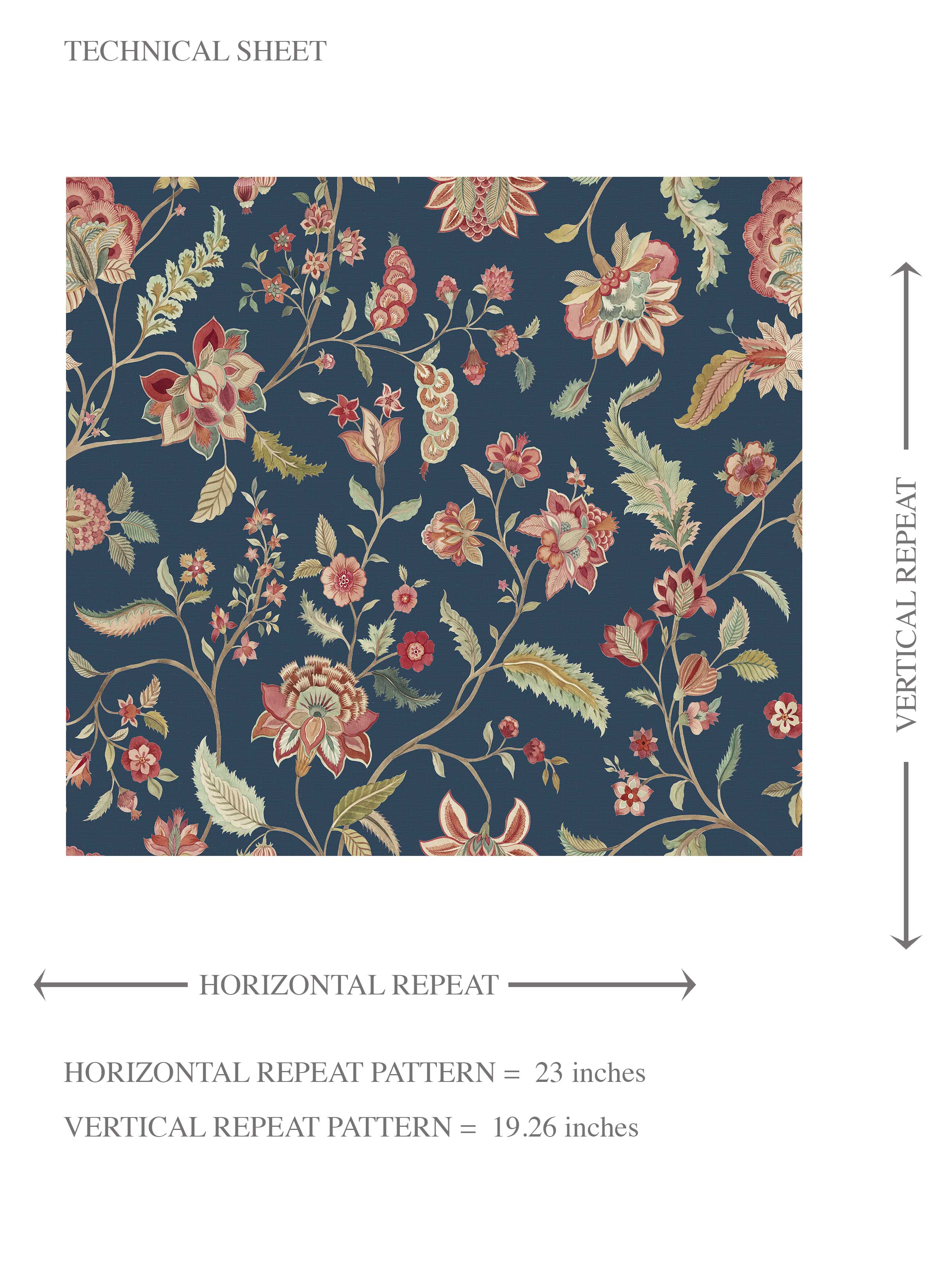 Floral/ Botanical Patterned Kids Room Wallpaper Sample (Navy Blue/ Red/ Pink/ Green)