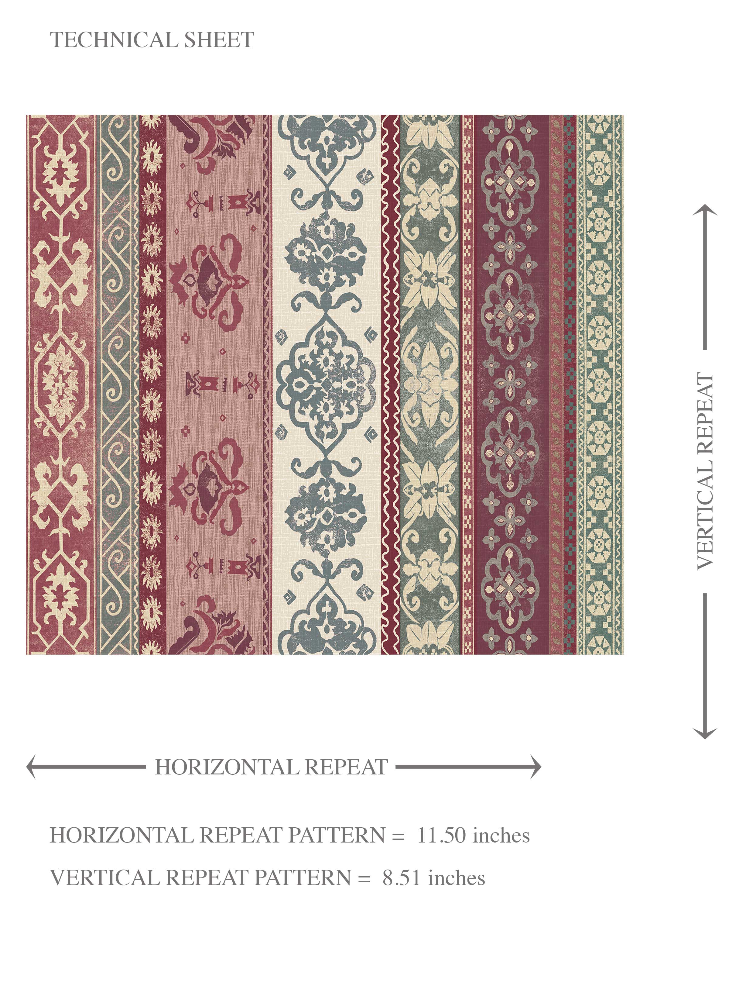 Vintage Bohemian Striped Kids Room Wallpaper Sample (Purple/ Pink/ Mauve/ Sage Green)
