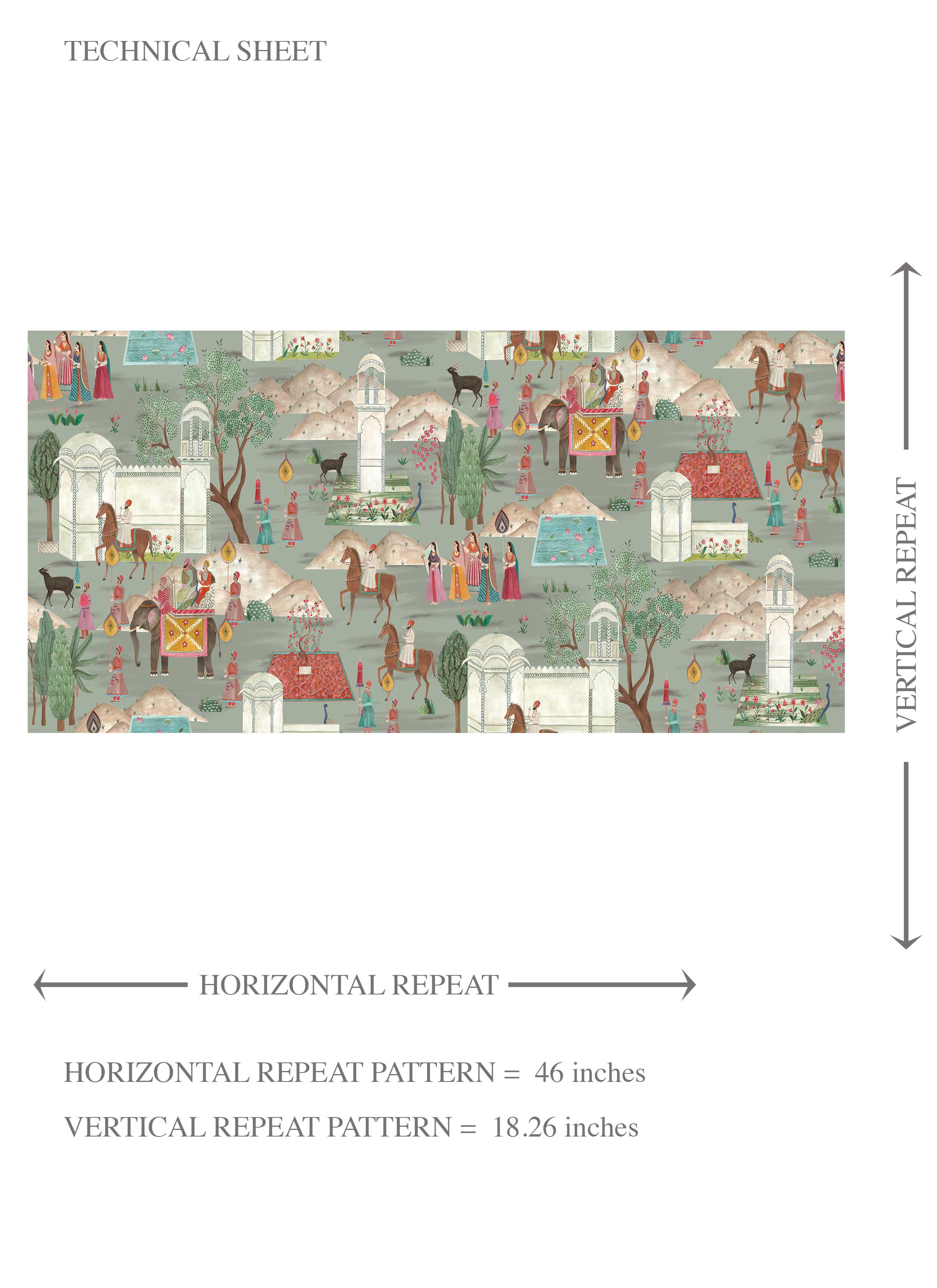 Ethnic/ Heritage/ Horses & Castles Print Kids Room Wallpaper Sample (Green/ Blue/ Red/ Pink/ Yellow)