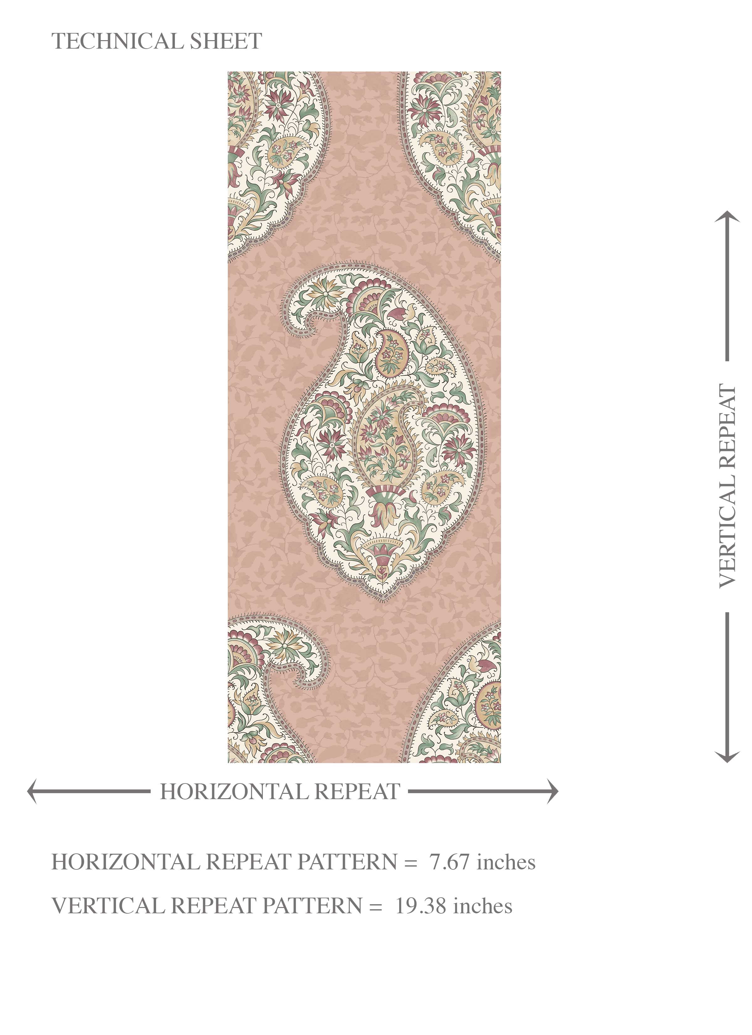 Paisley Floral Print Kids Room Wallpaper Sample (Peach/ Pink/ Green)