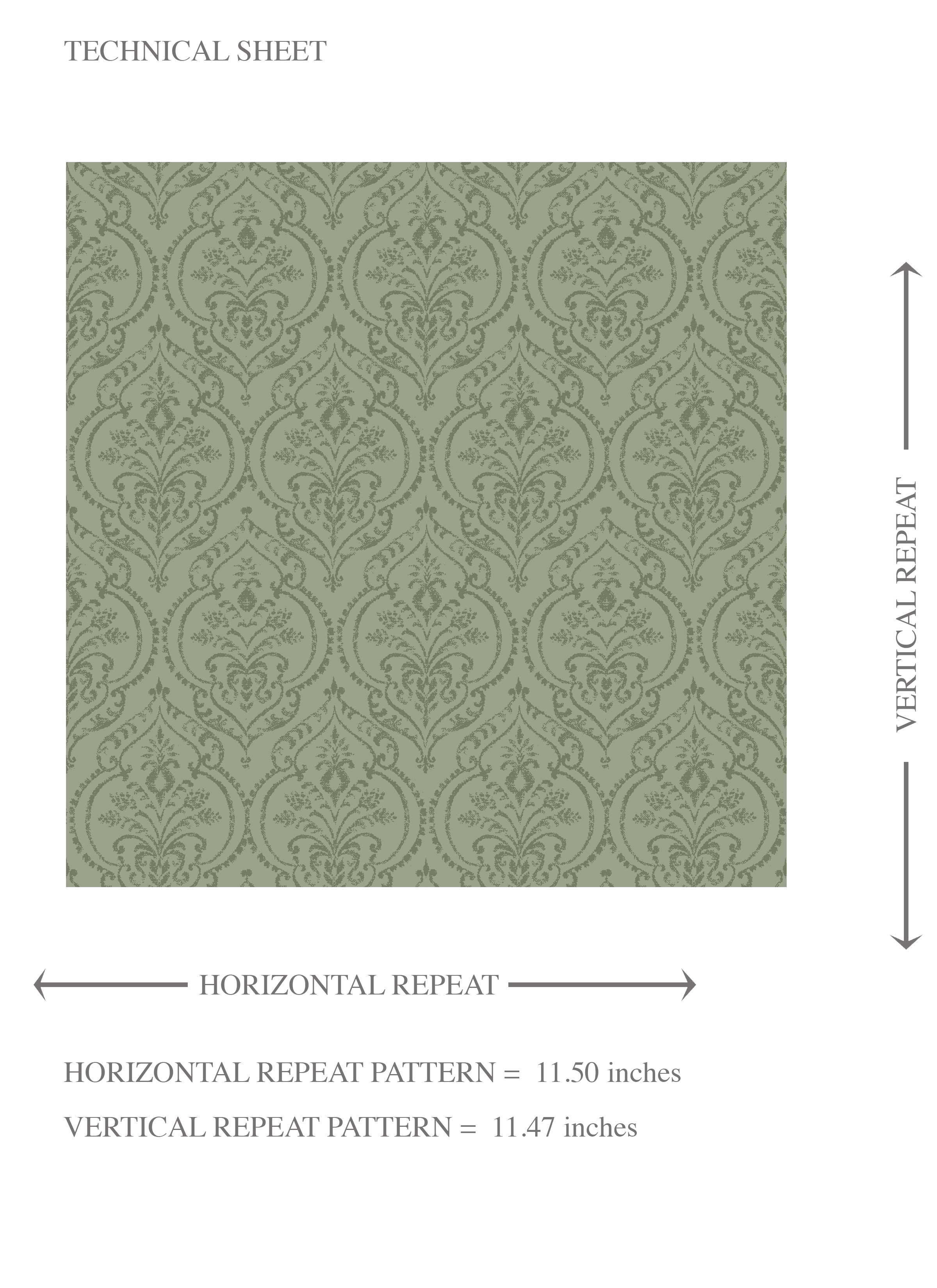 Self-Patterned Damask Floral Kids Room Wallpaper Sample (Olive Green)