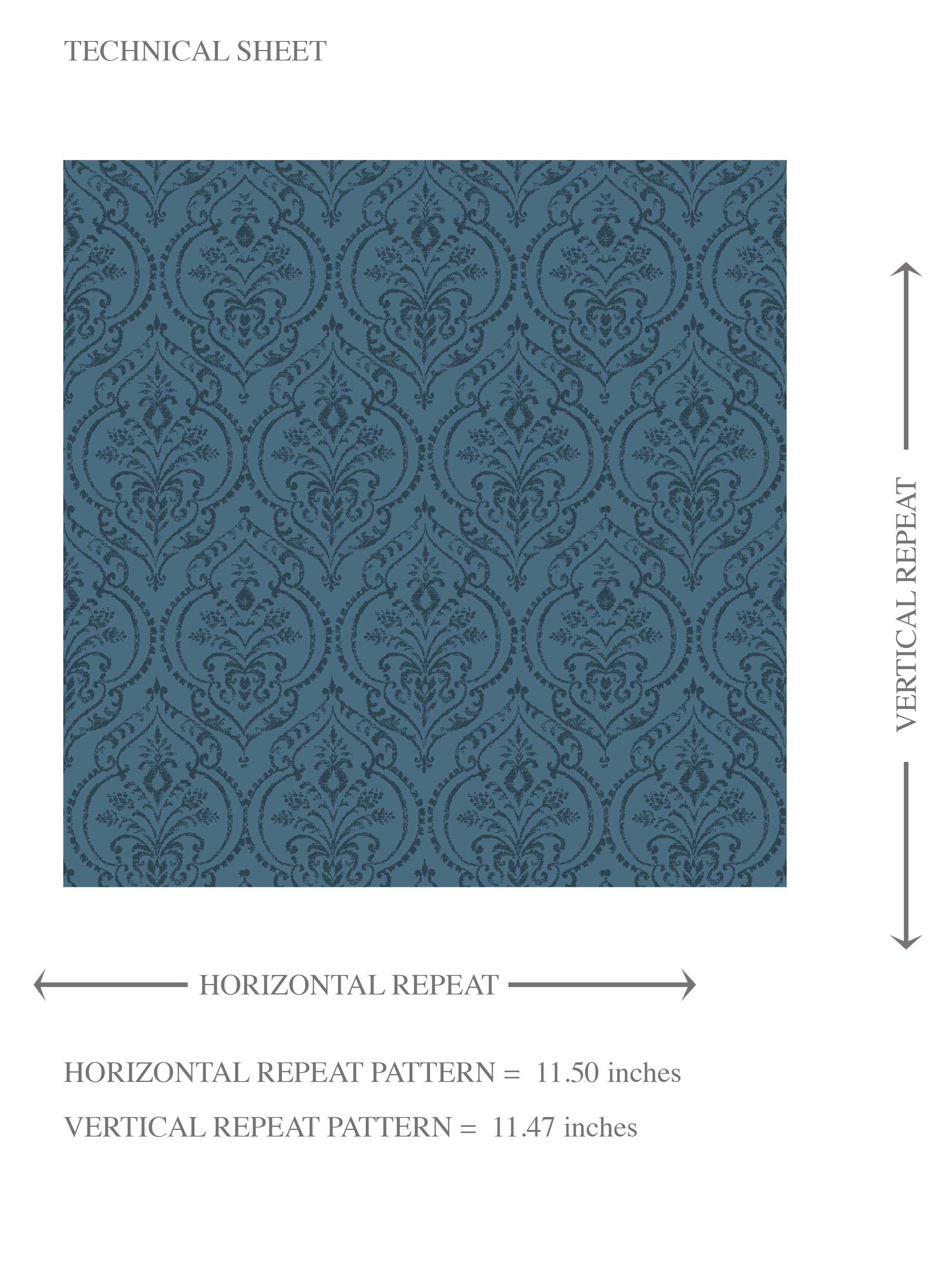 Self-Patterned Damask Floral Kids Room Wallpaper (Prussian Blue)