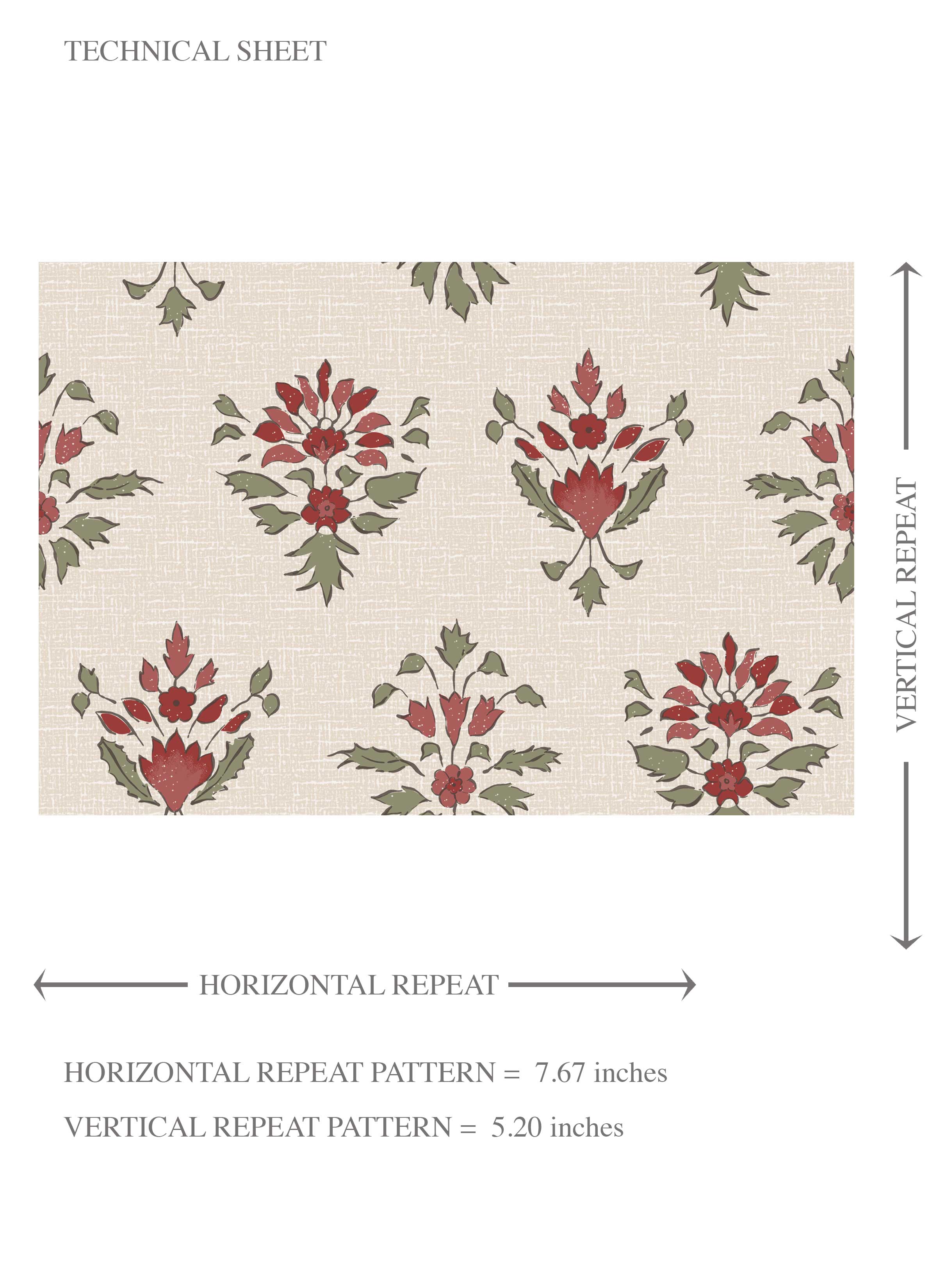 Floral Block Print Kids Room Wallpaper Sample (Red/ Green)