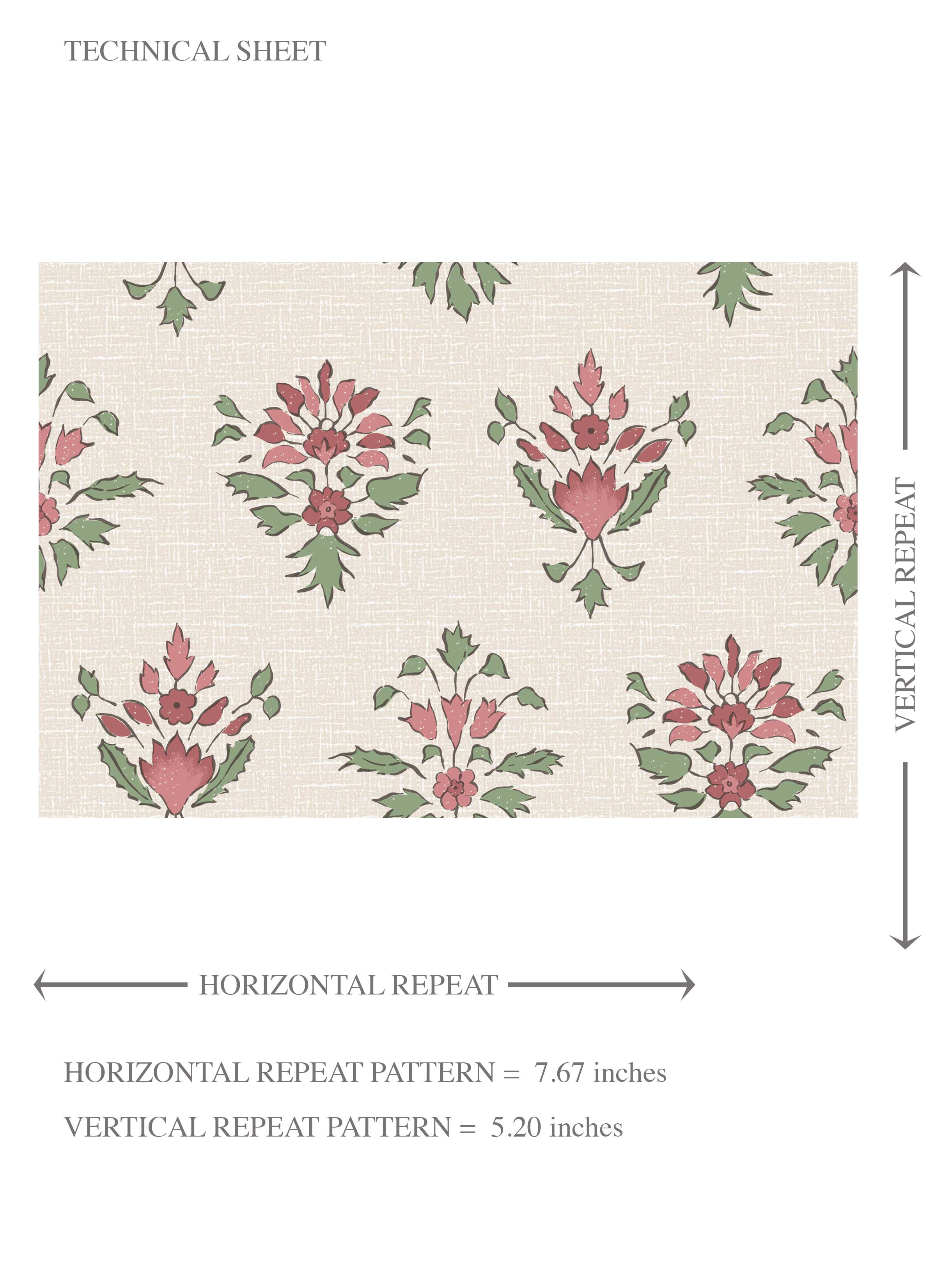 Floral Block Print Kids Room Wallpaper Sample (Pink/ Red/ Green)