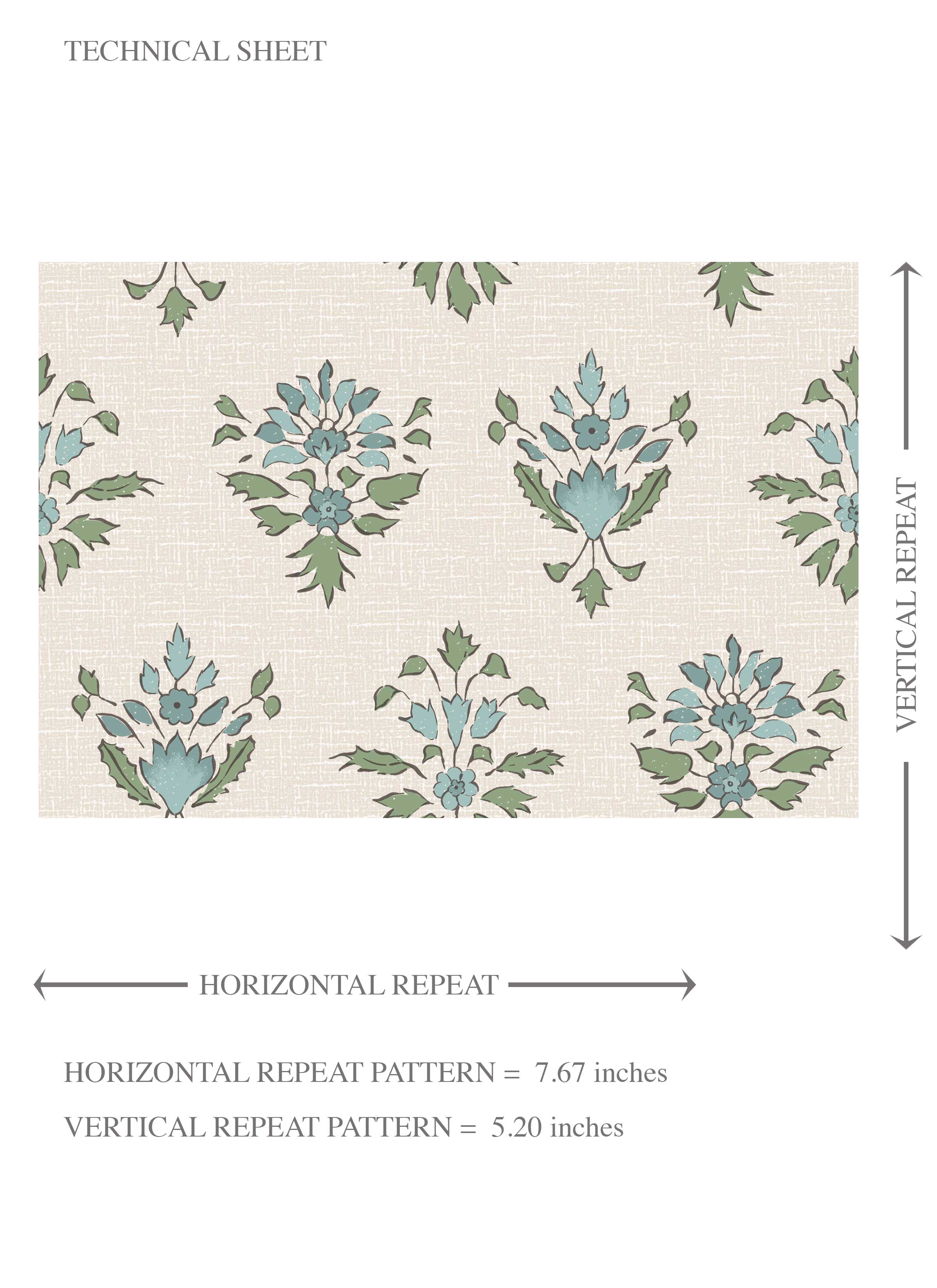 Floral Block Print Kids Room Wallpaper (Green/ Pale Blue)