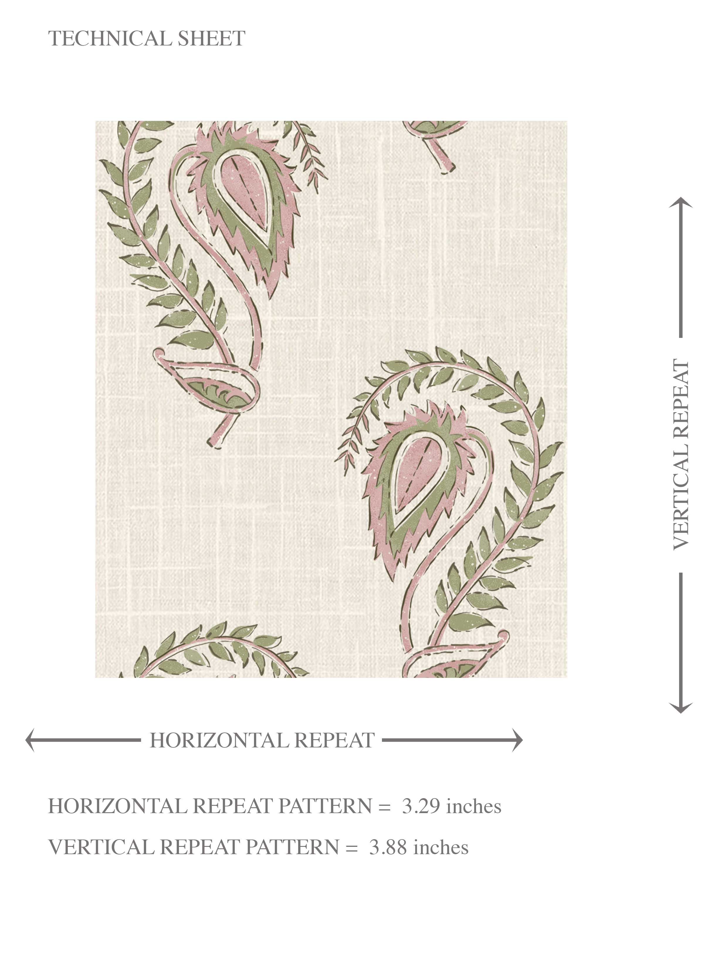 Floral Paisley Kids Room Wallpaper Sample (Pink/ Green/ Beige)