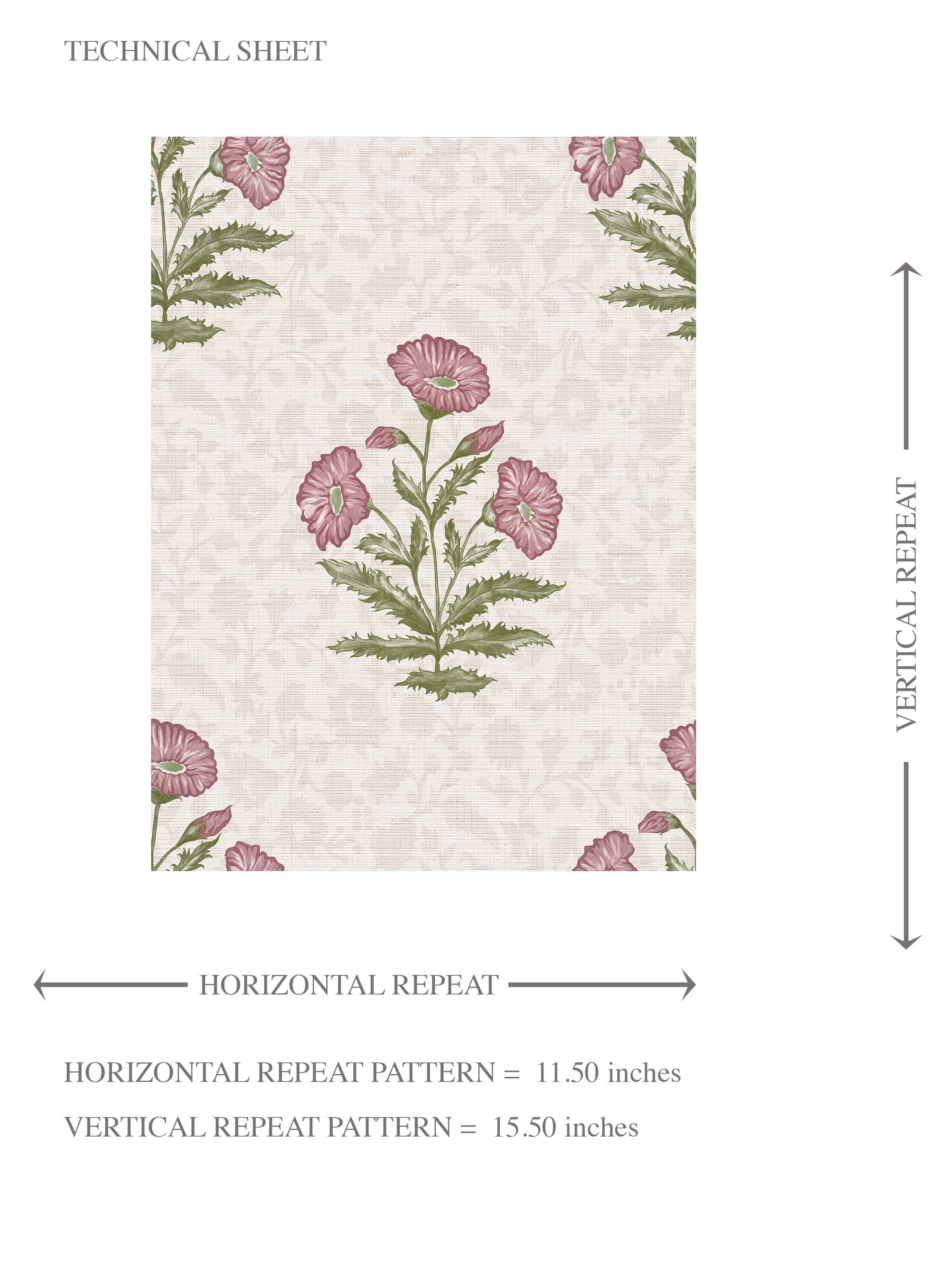 Floral Block Print Kids Room Wallpaper (Candy Pink/ Green)