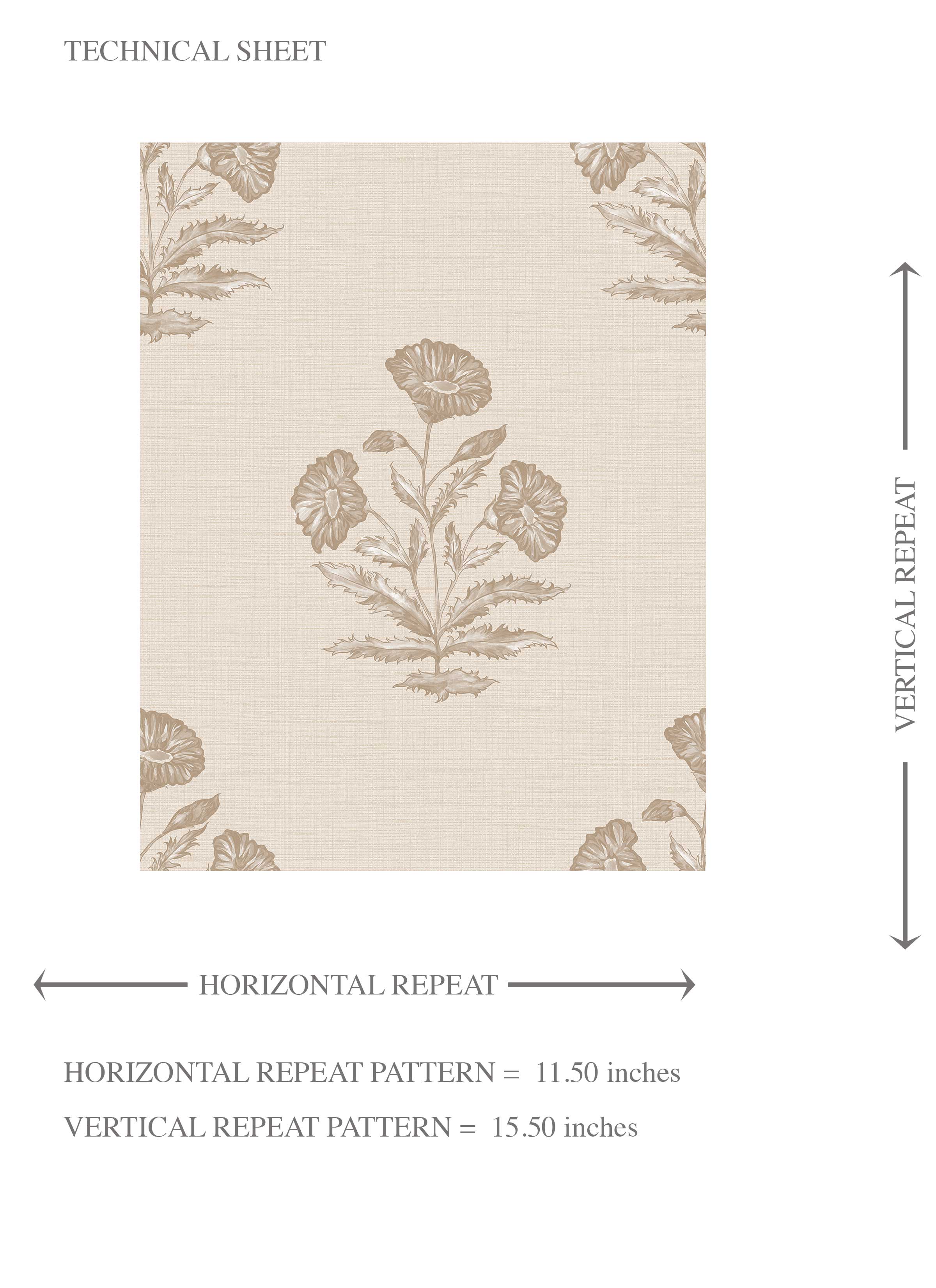 Neutral Floral Block Print Kids Room Wallpaper Sample (Beige/ Brown/ Taupe)
