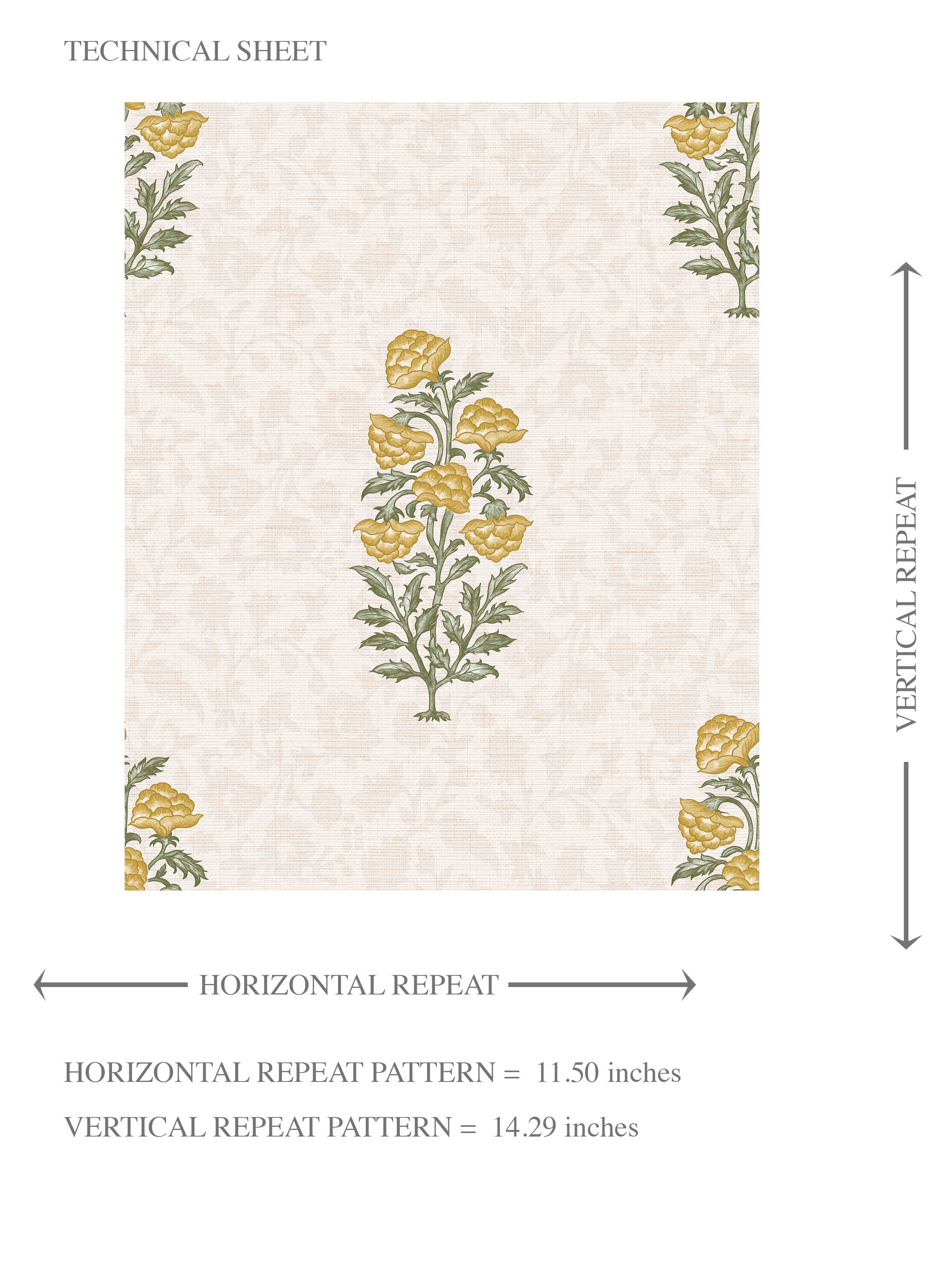 Floral Block Print Kids Room Wallpaper Sample (Yellow/ Green)