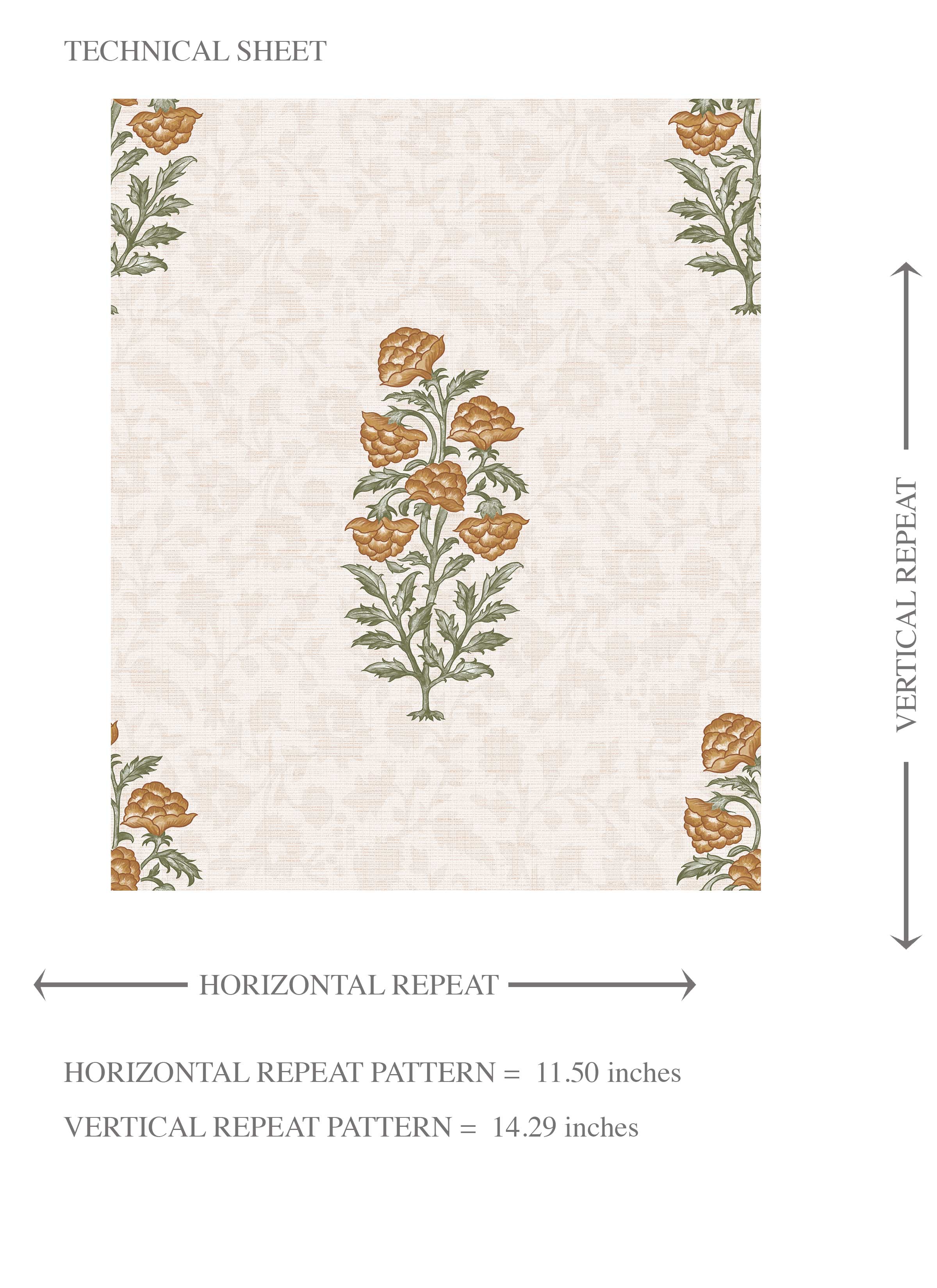 Floral Block Print Kids Room Wallpaper (Mustard Yellow/ Green)