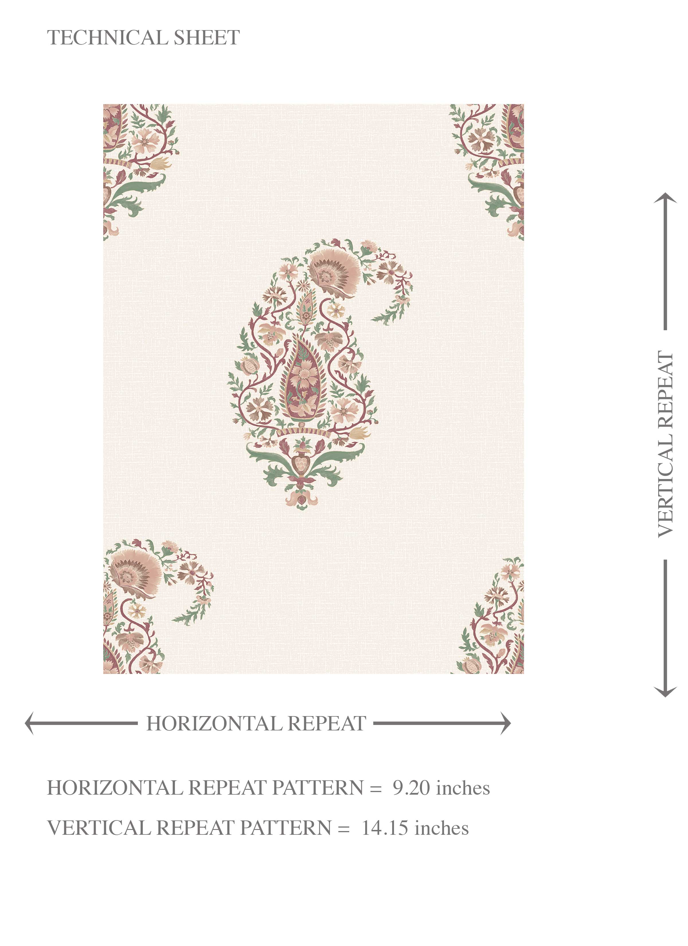 Paisley Floral Kids Room Wallpaper Sample (Beige/ Red/ Green/ Pink)