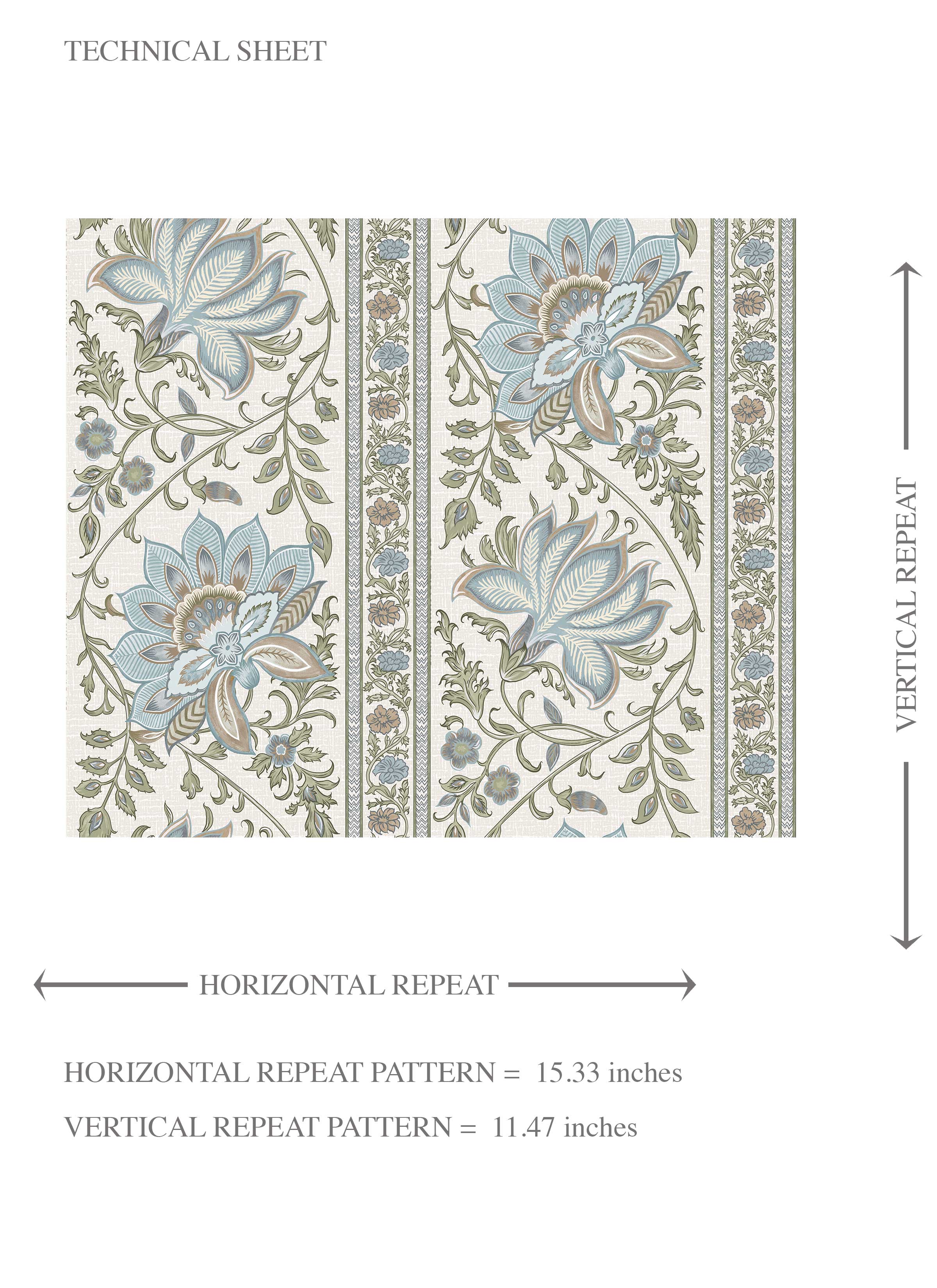 Vintage Floral Striped/ Botanical Kids Room Wallpaper (Blue/ Green/ Sage Gray)