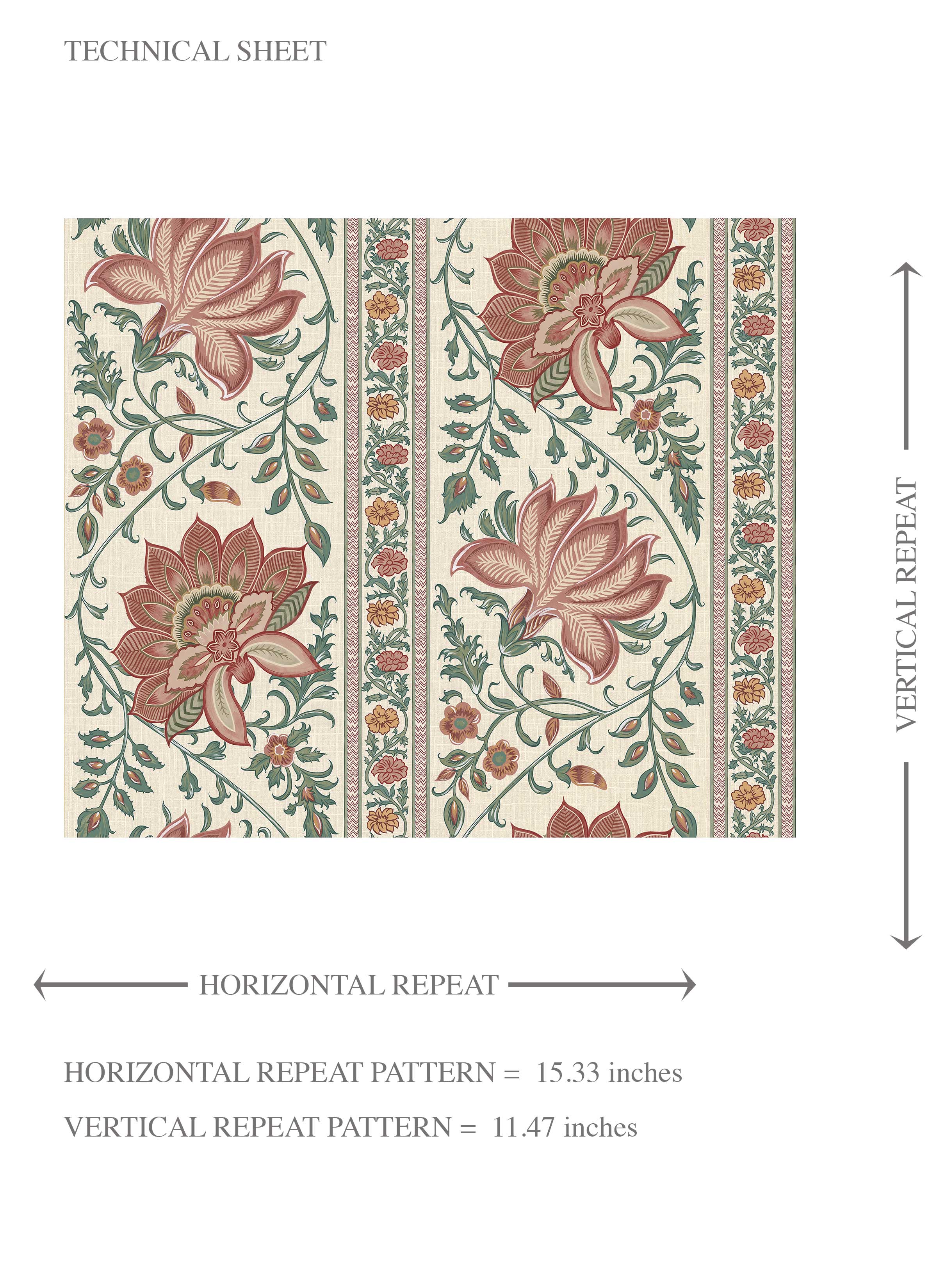 Vintage Floral Striped/ Botanical Kids Room Wallpaper Sample (Red/ Green)