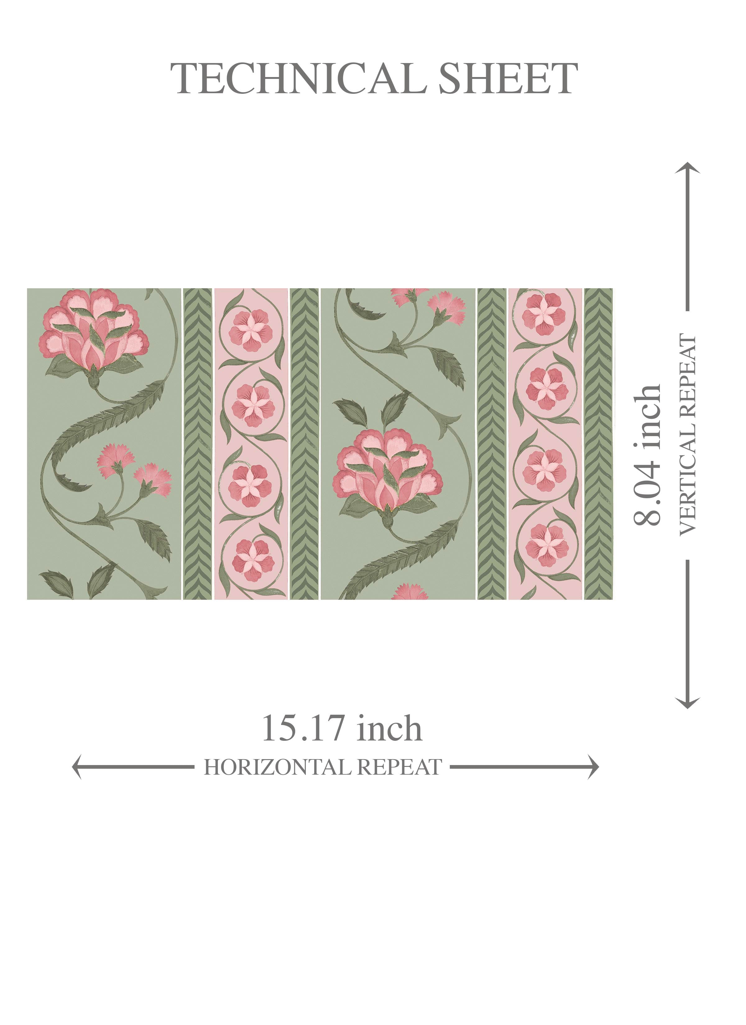 Floral Botanical Striped Kids Room Wallpaper Sample (Green/ Pink)