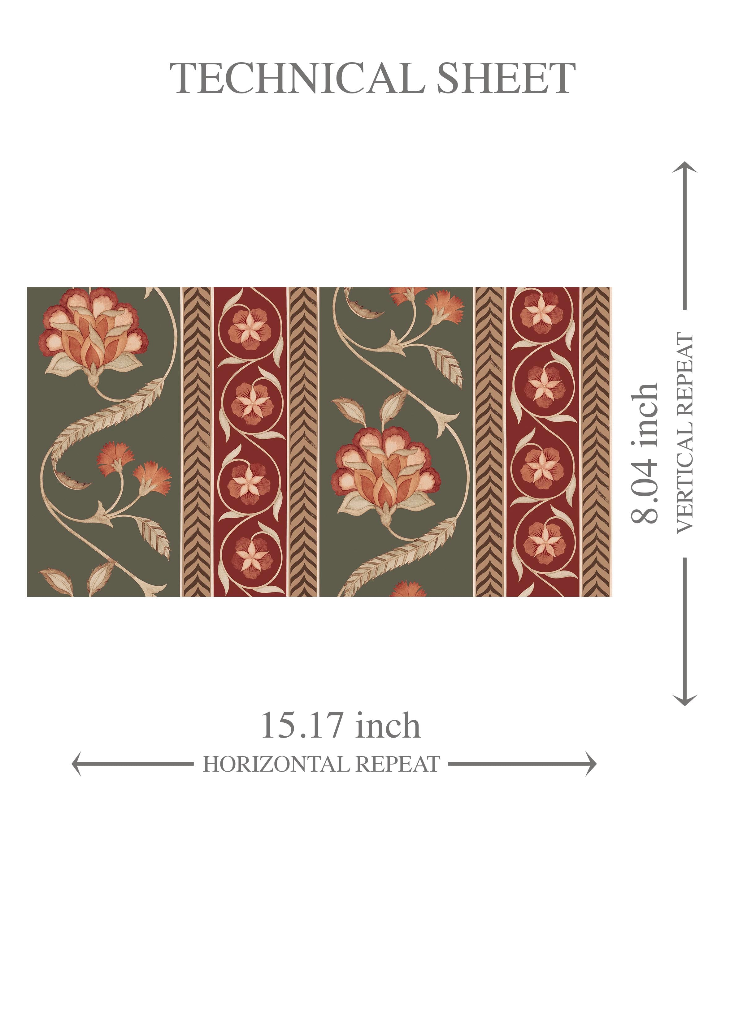 Floral Botanical Striped Kids Room Wallpaper (Olive Green/ Red/ Maroon/ Beige)