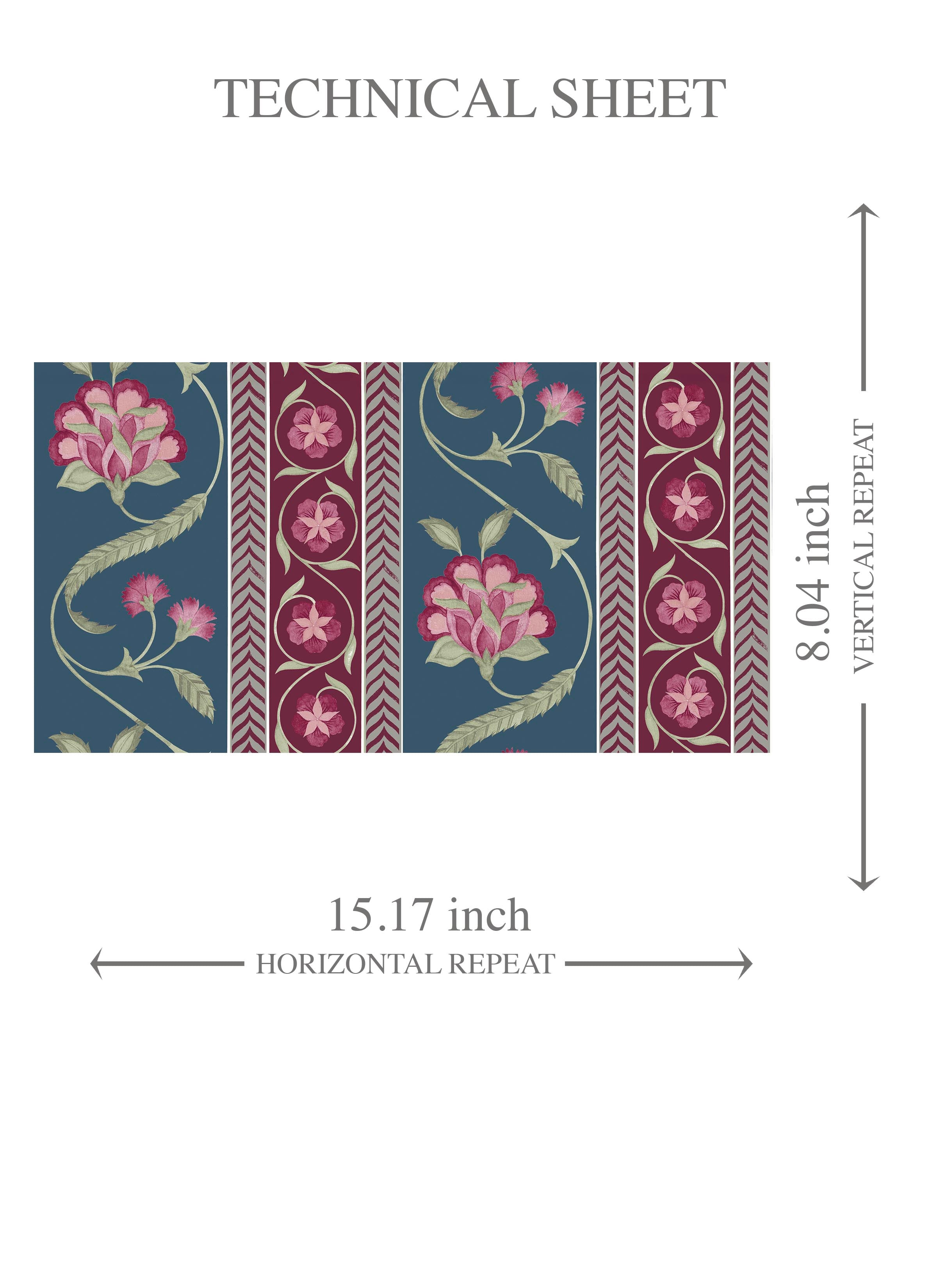 Floral Botanical Striped Kids Room Wallpaper (Teal Blue/ Pink/ Green)