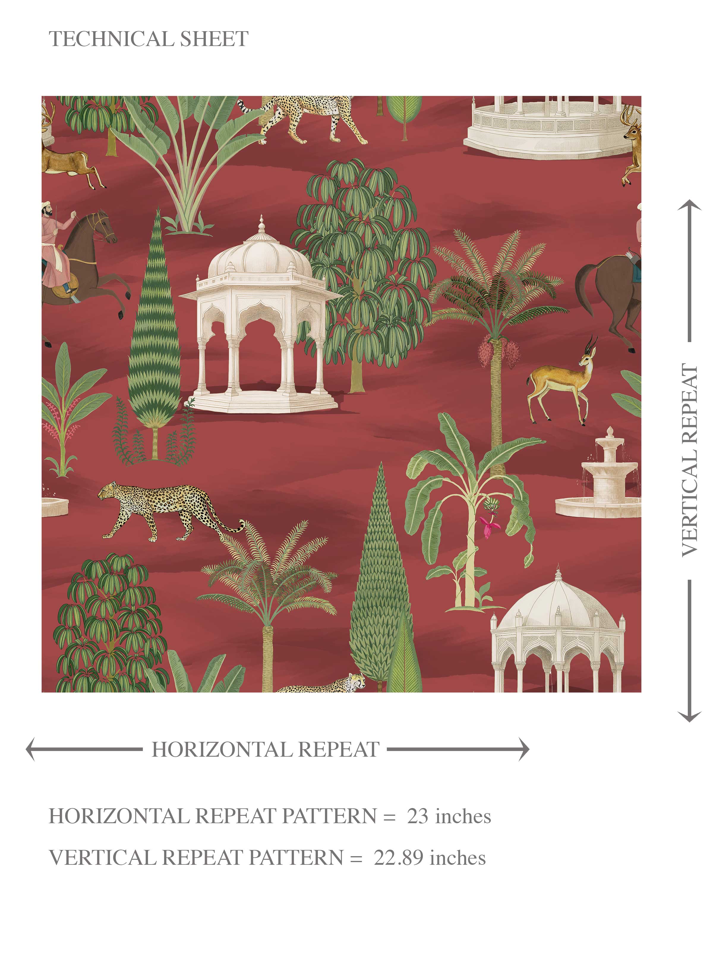 Vintage Heritage/ Ethnic Chinoiserie Kids Room Wallpaper Sample (Red/ Green/ White/ Brown)