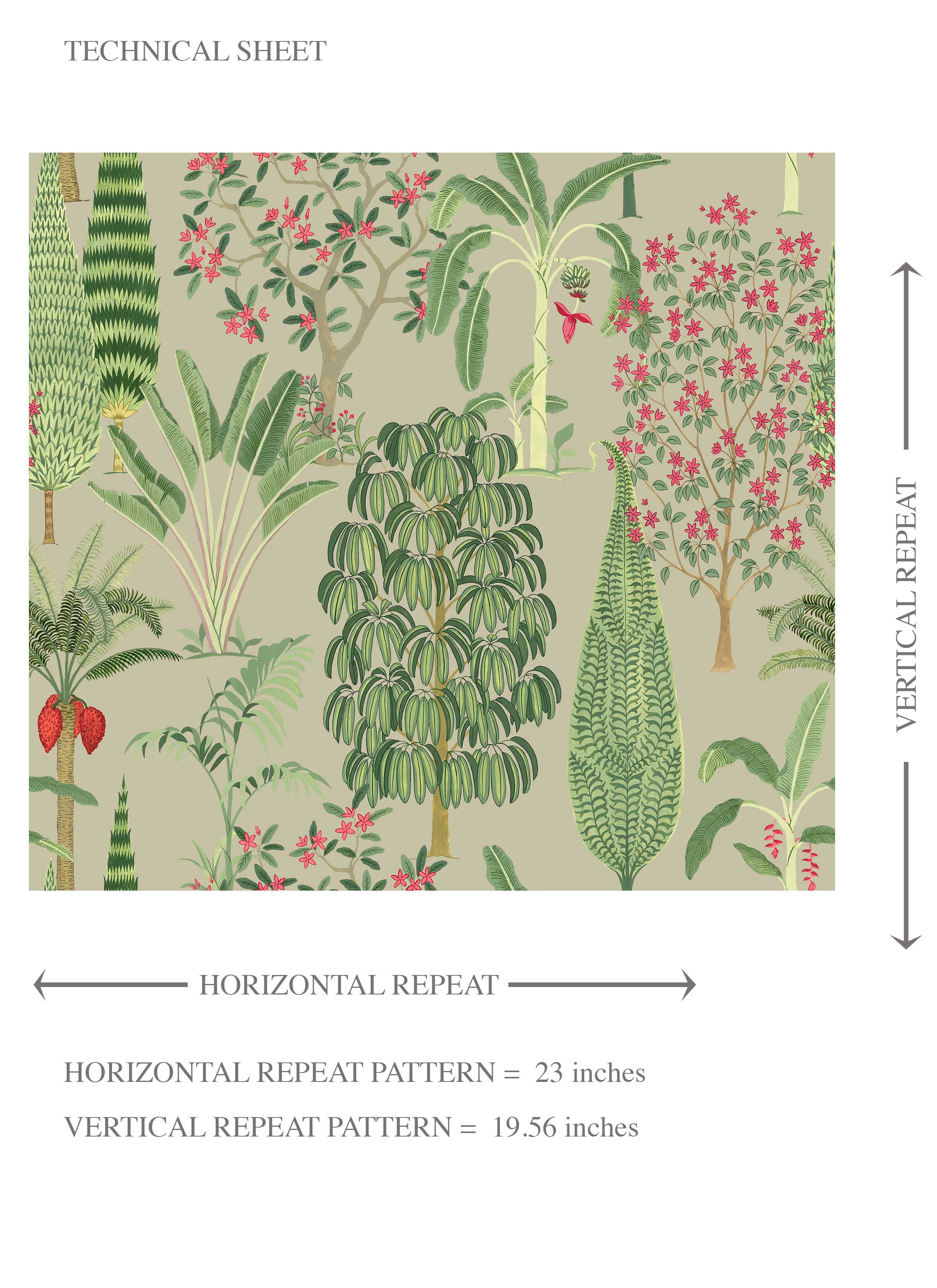 Tropical Floral/ Botanical Kids Room Wallpaper (Green/ Pink/ Red)
