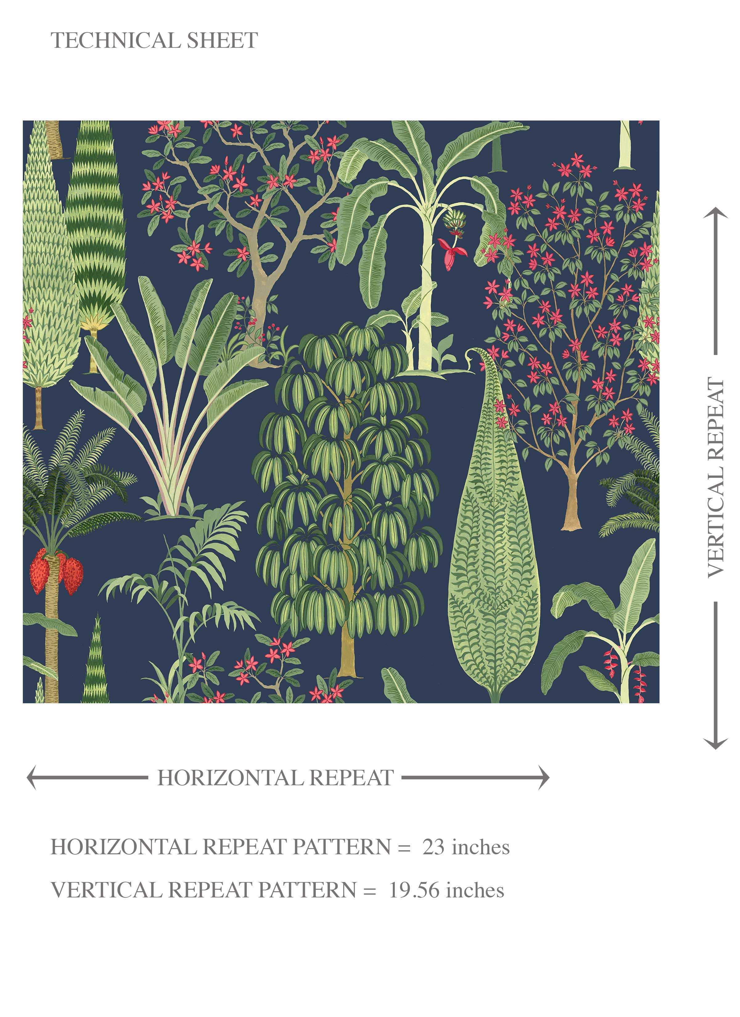 Tropical Floral/ Botanical Kids Room Wallpaper (Navy Blue/ Green/ Pink/ Red)