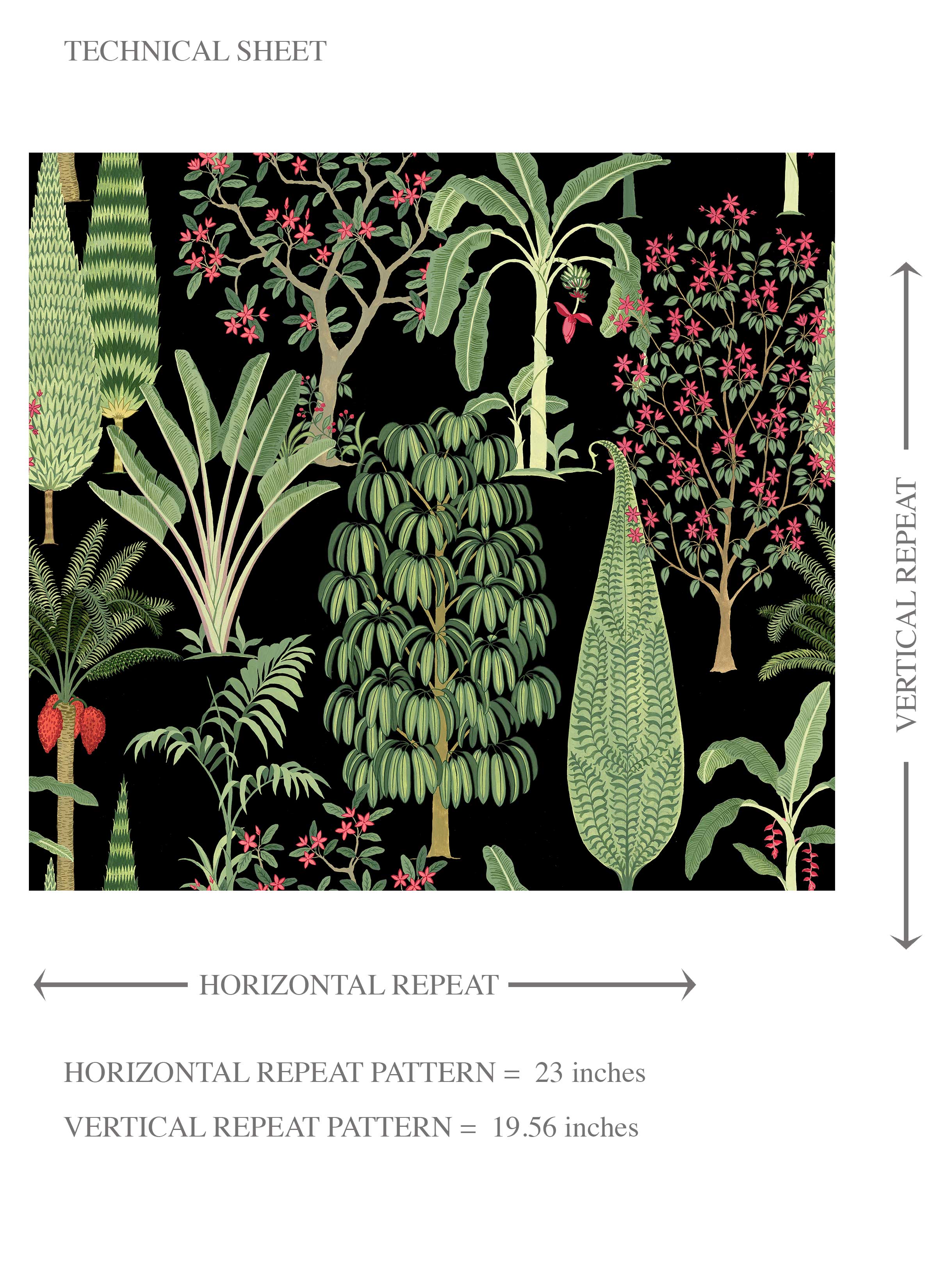 Tropical Floral/ Botanical Kids Room Wallpaper (Black/ Green/ Pink/ Red)