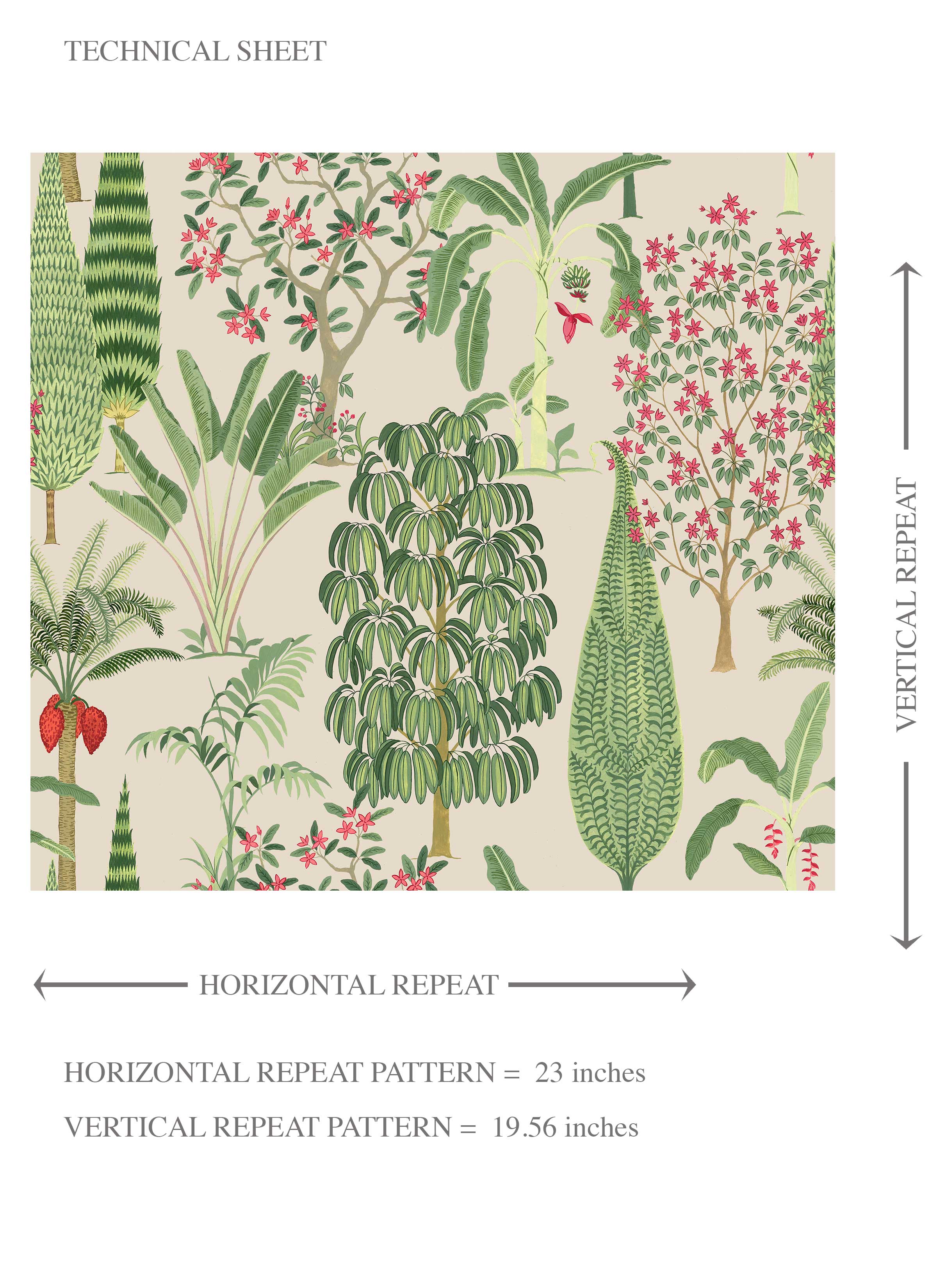 Tropical Floral/ Botanical Kids Room Wallpaper Sample (Beige/ Green/ Pink/ Red)