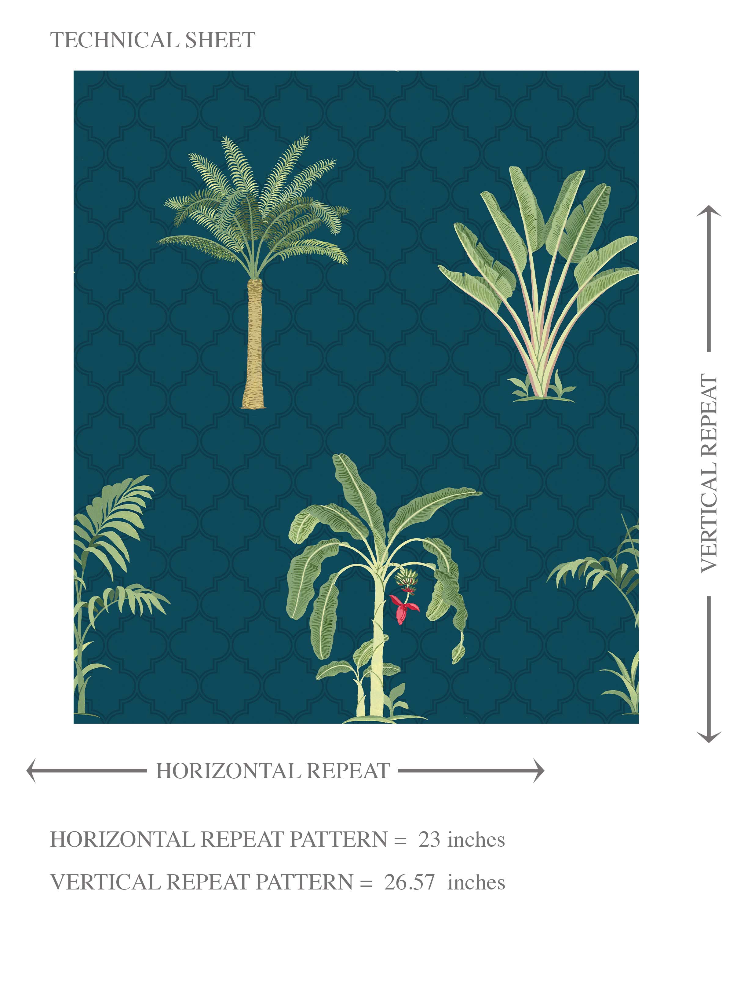 Botanical/ Floral Block Print Kids Room Wallpaper (Teal Blue/ Green/ Red)