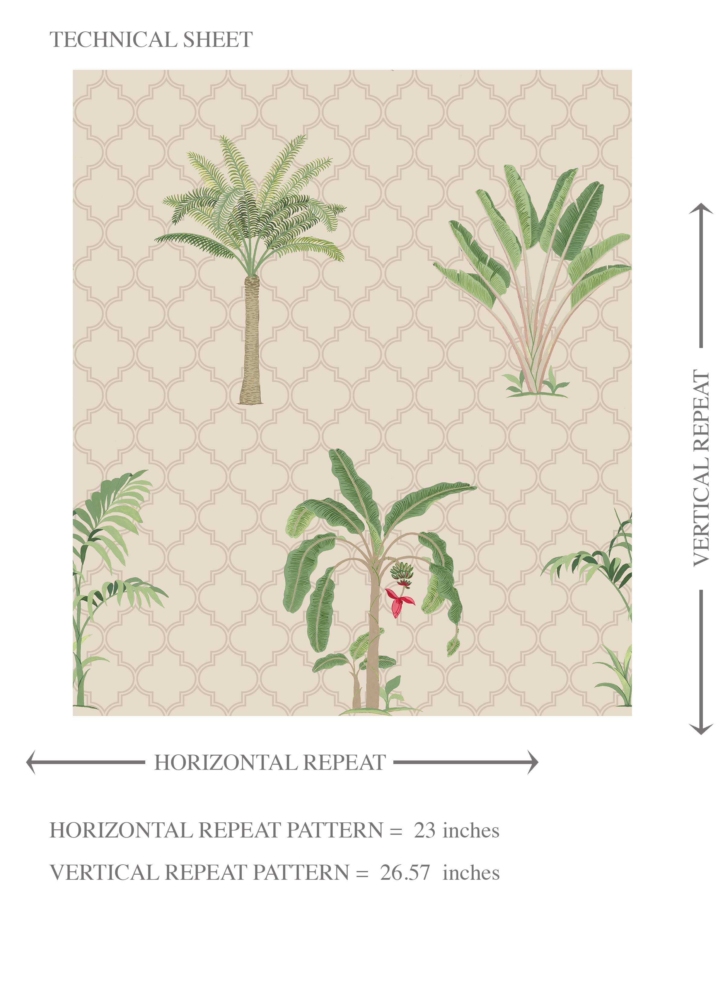Botanical/ Floral Block Print Kids Room Wallpaper Sample (Beige/ Green/ Red/ Soft Taupe)