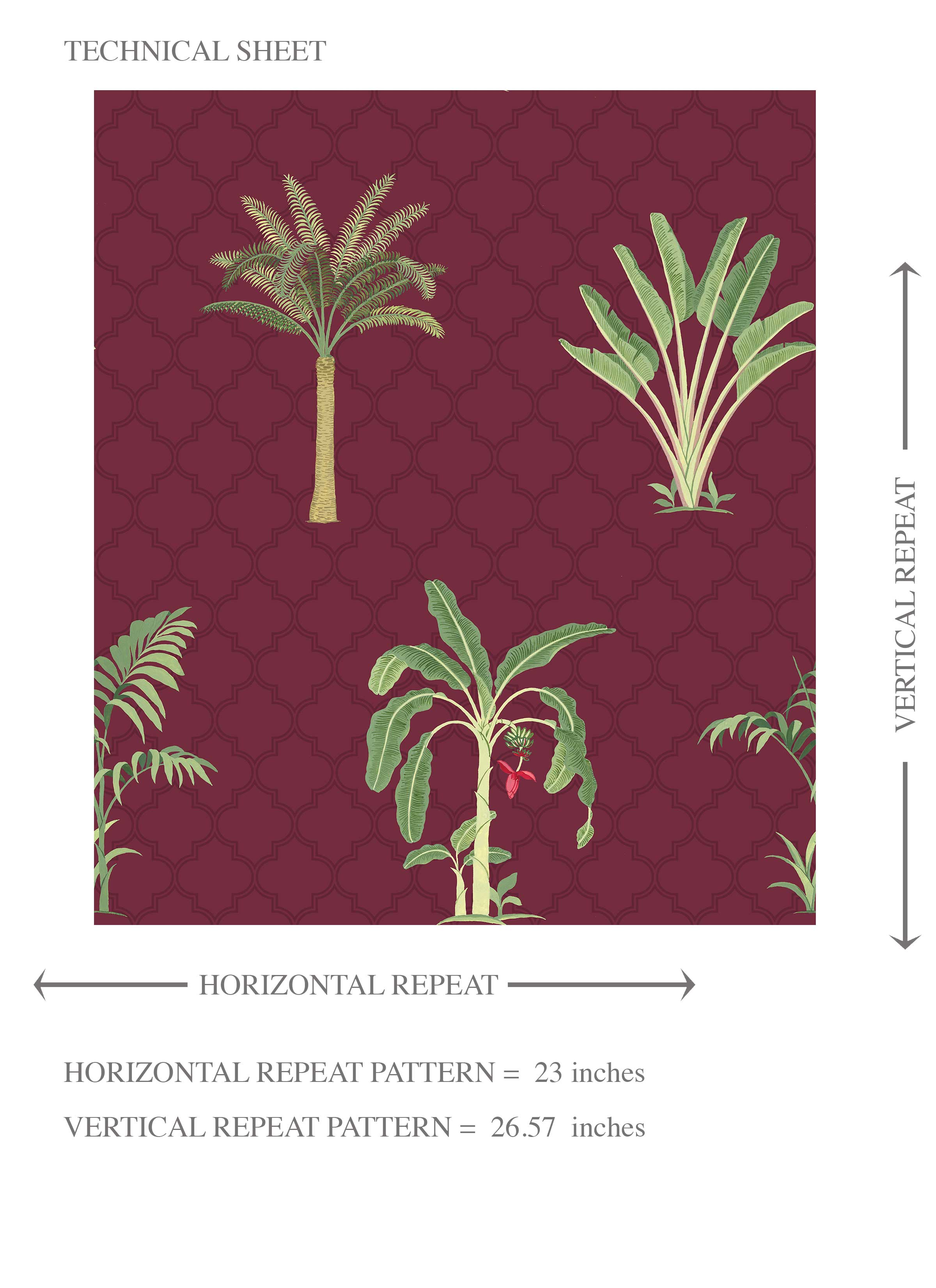 Botanical/ Floral Block Print Kids Room Wallpaper (Red/ Maroon/ Green)