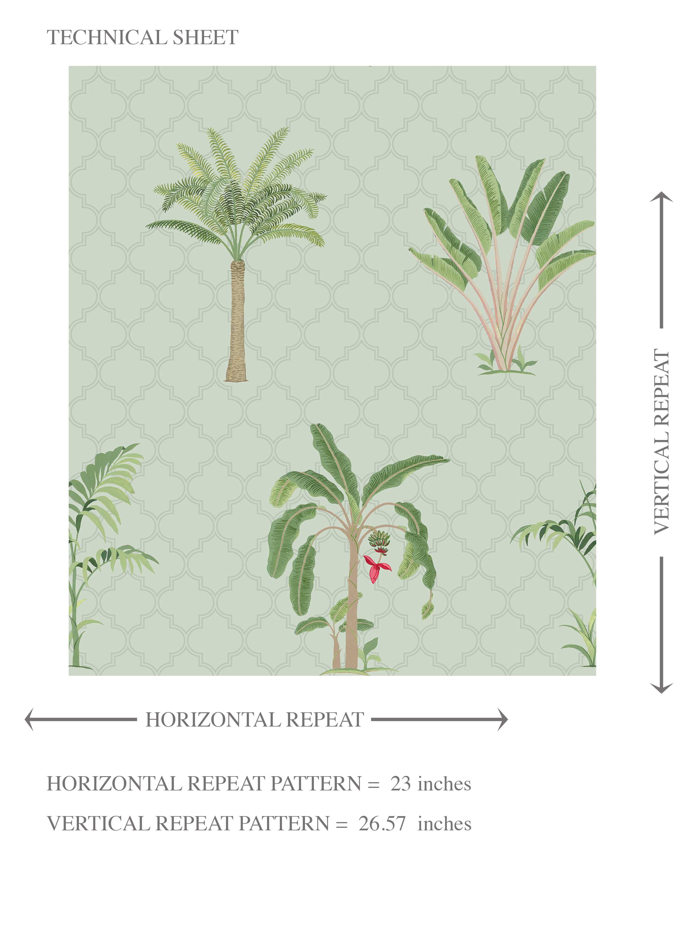 Botanical/ Floral Block Print Kids Room Wallpaper (Mint Green/ Red)