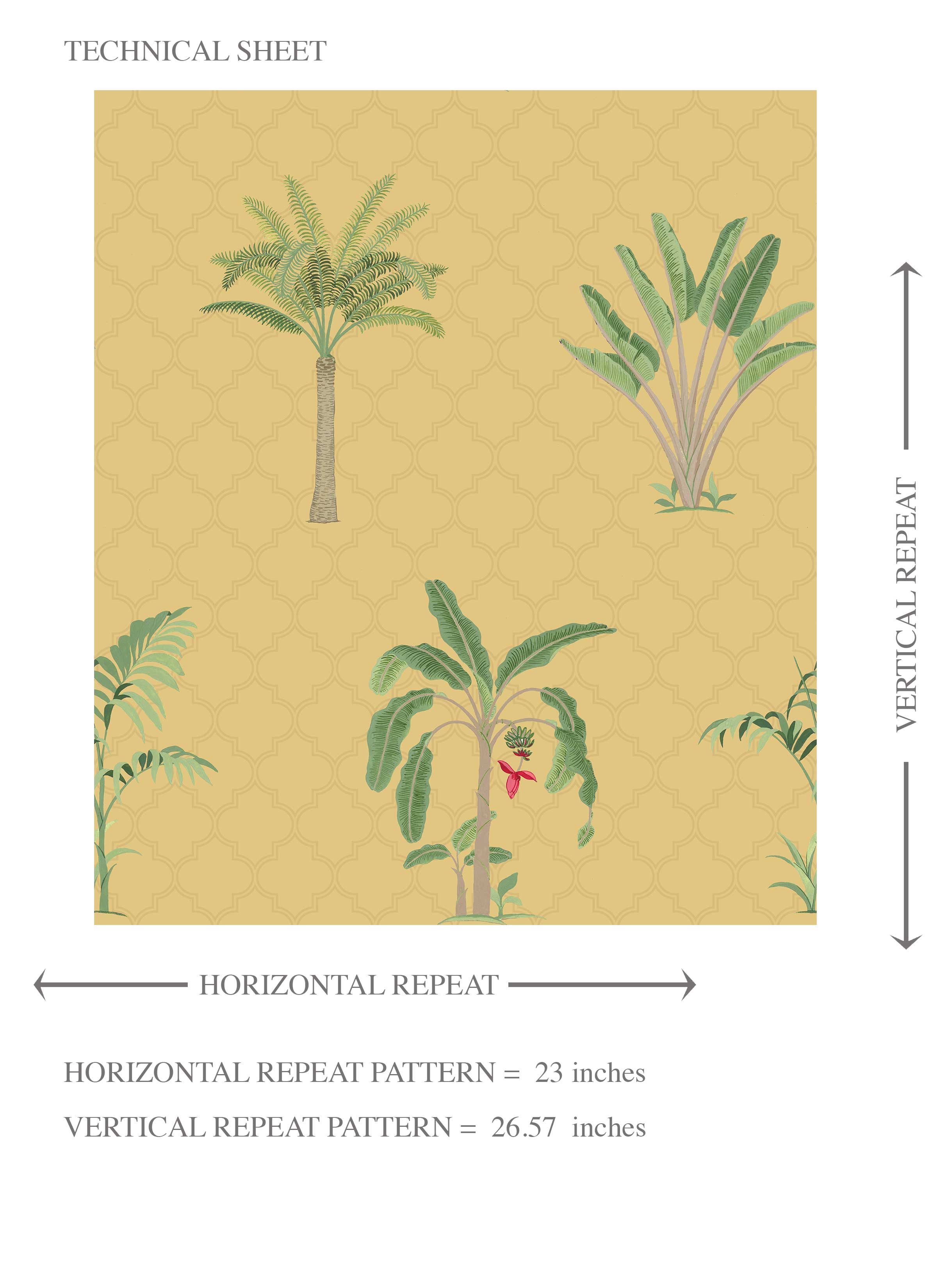 Botanical/ Floral Block Print Kids Room Wallpaper (Yellow/ Green/ Red)