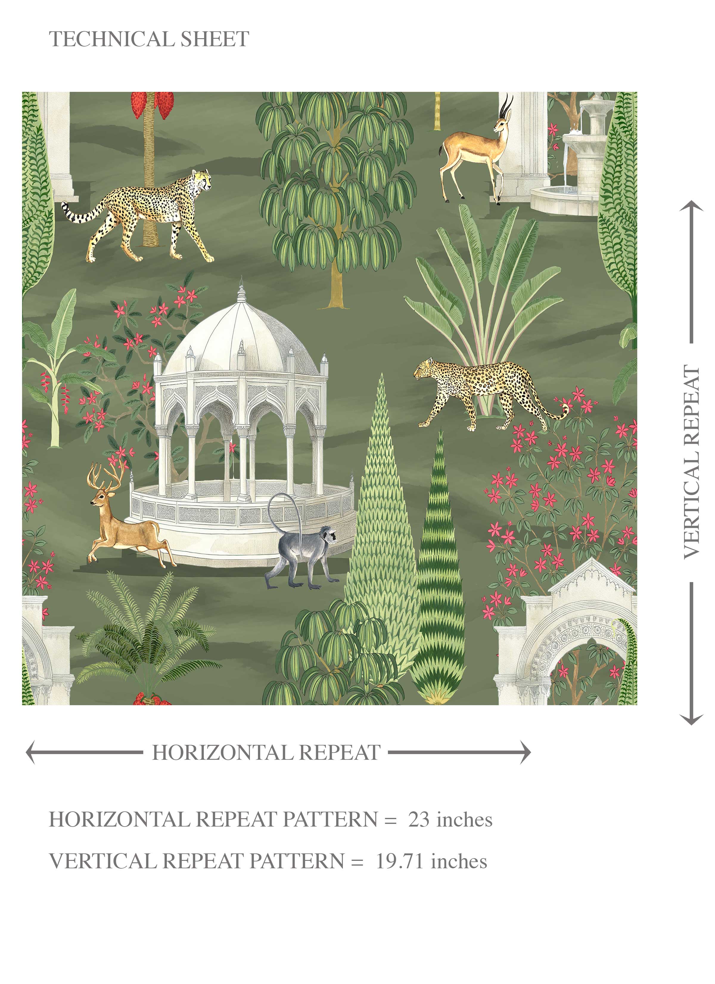 Vintage Heritage/ Ethnic Chinoiserie Kids Room Wallpaper Sample (Green/ White/ Pink/ Beige/ Tan)