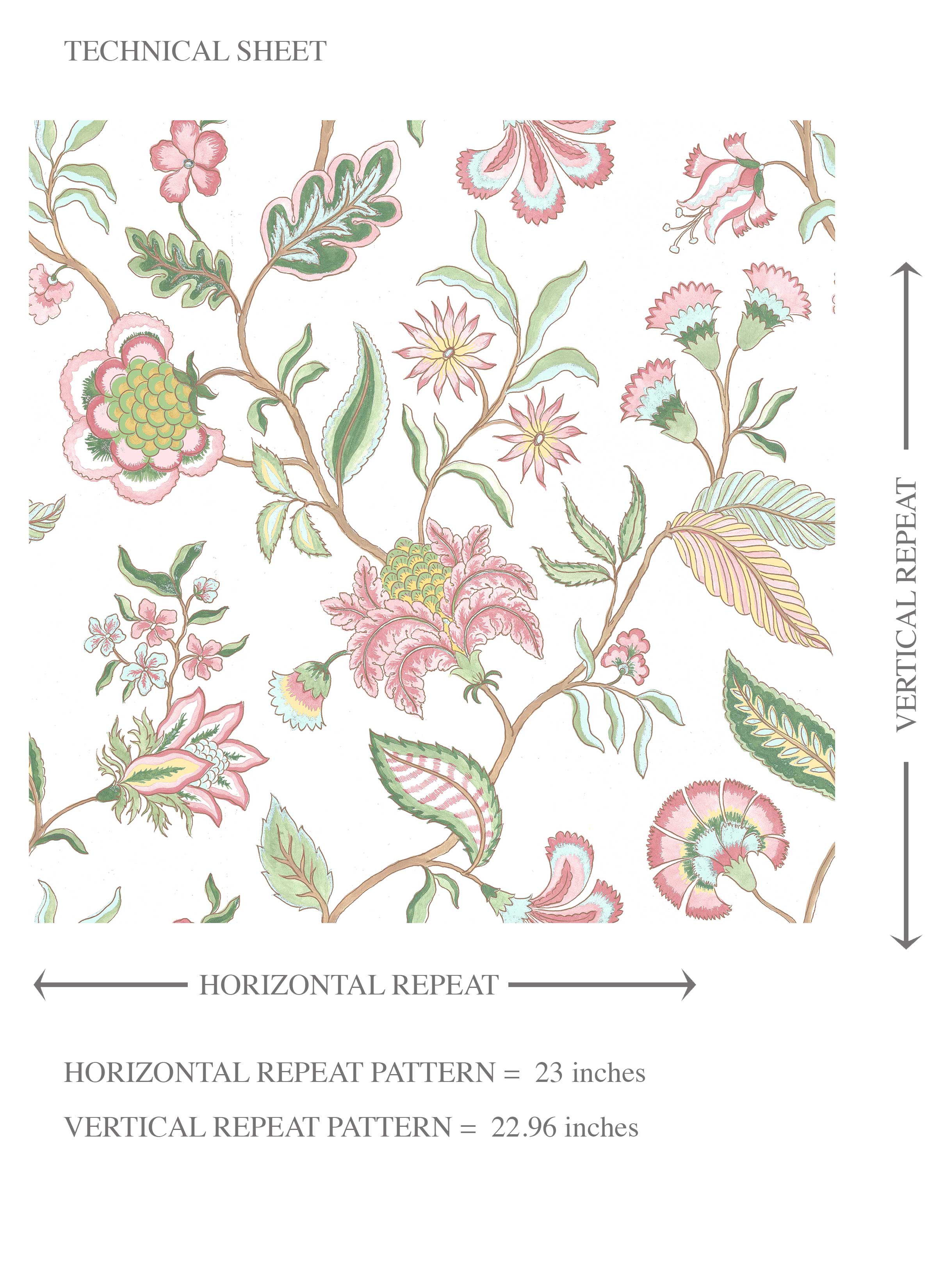 Botanical/ Floral Chinoiserie Kids Room Wallpaper Sample (Pink/ Green/ Blue)