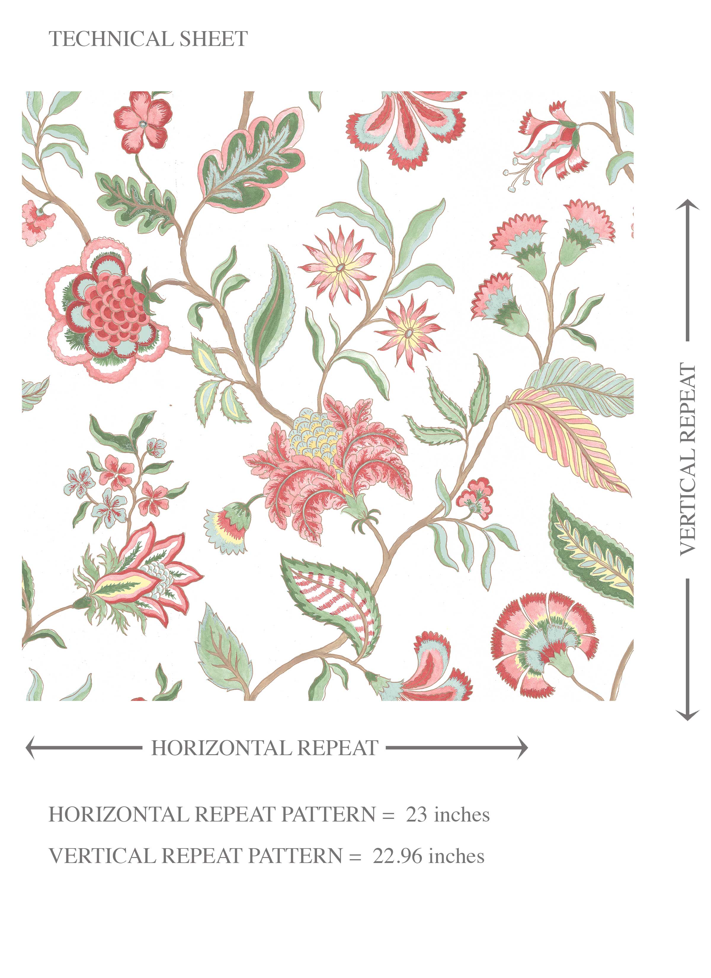 Botanical/ Floral Chinoiserie Kids Room Wallpaper Sample (Red/ Pink/ Green/ Blue)