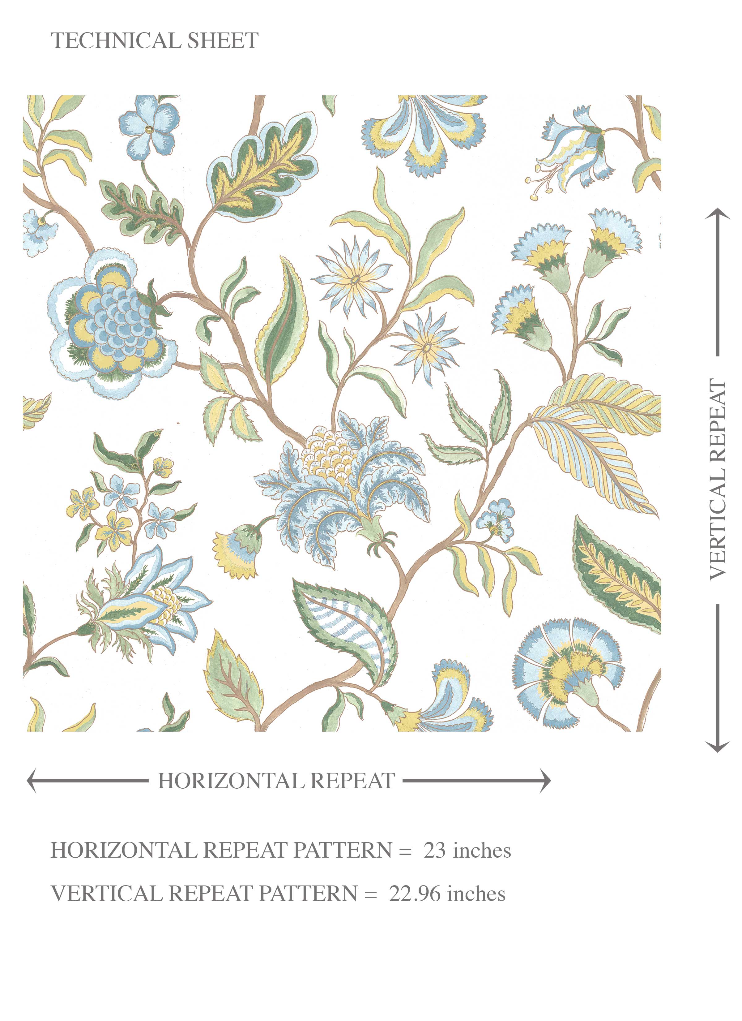 Botanical/ Floral Chinoiserie Kids Room Wallpaper (Blue/ Green/ Yellow)