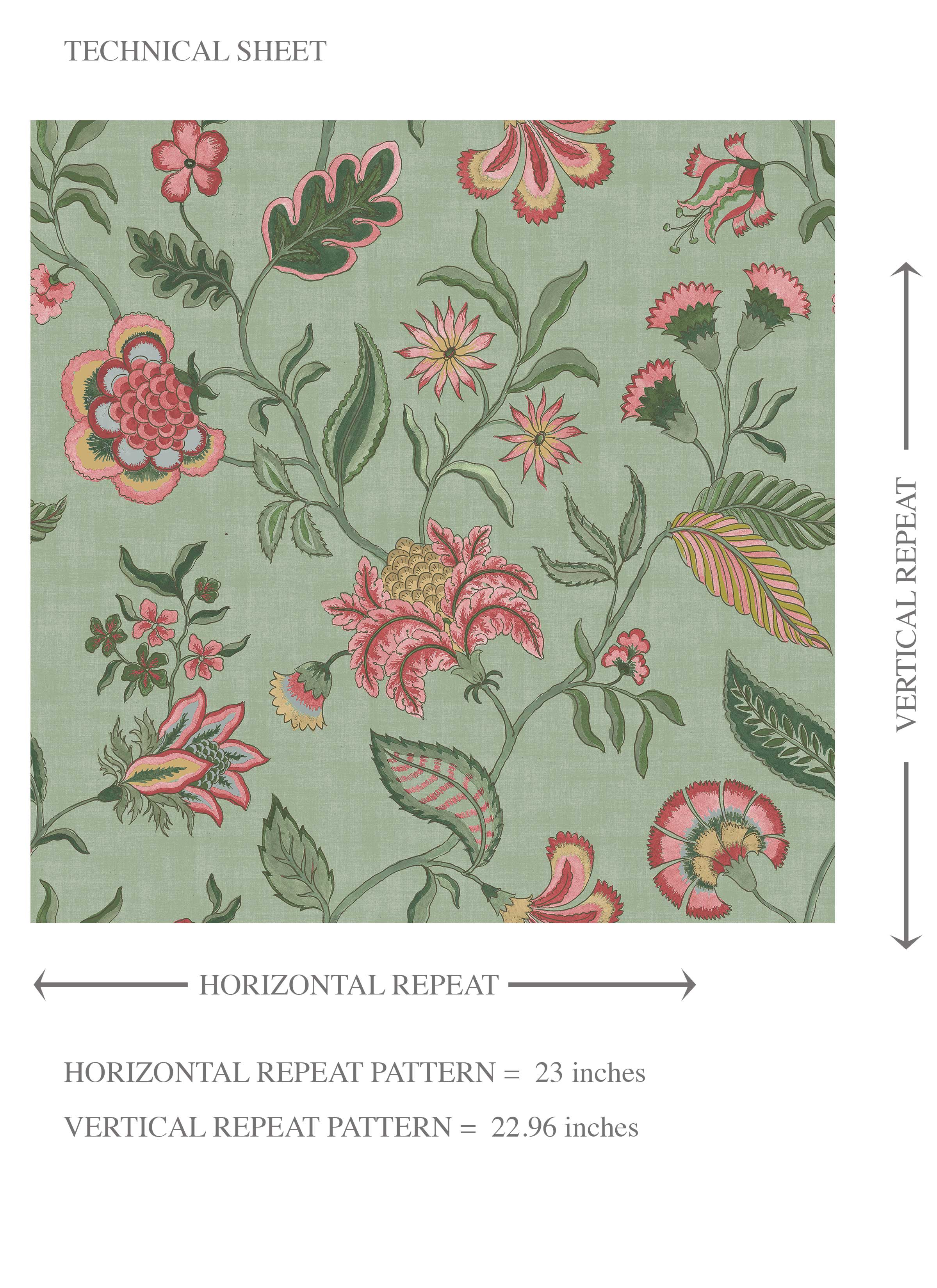 Botanical/ Floral Chinoiserie Kids Room Wallpaper Sample (Sage Green/ Pink/ Red/ Blue)