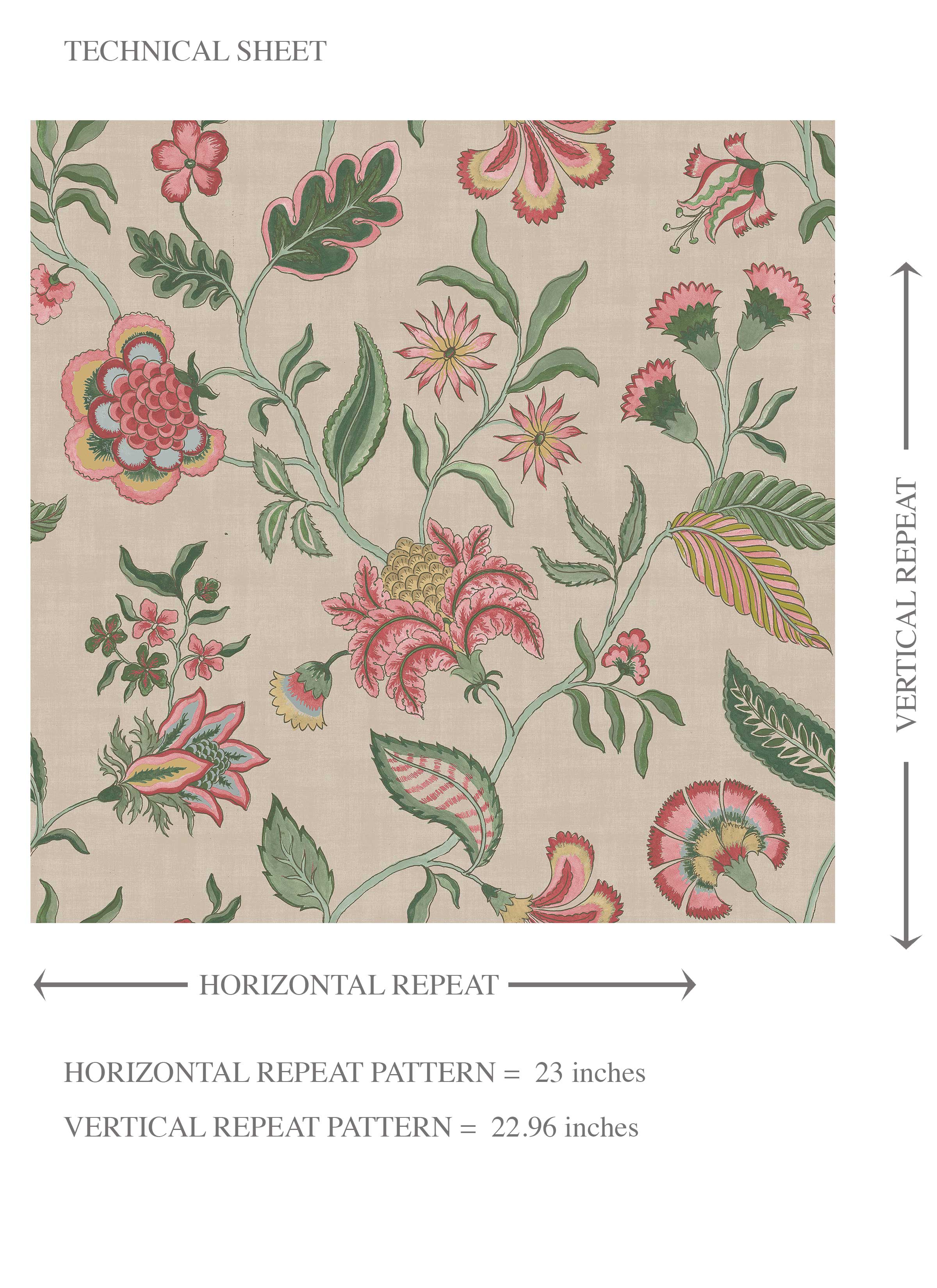 Botanical/ Floral Chinoiserie Kids Room Wallpaper (Soft Pink/ Green/ Red/ Blue)