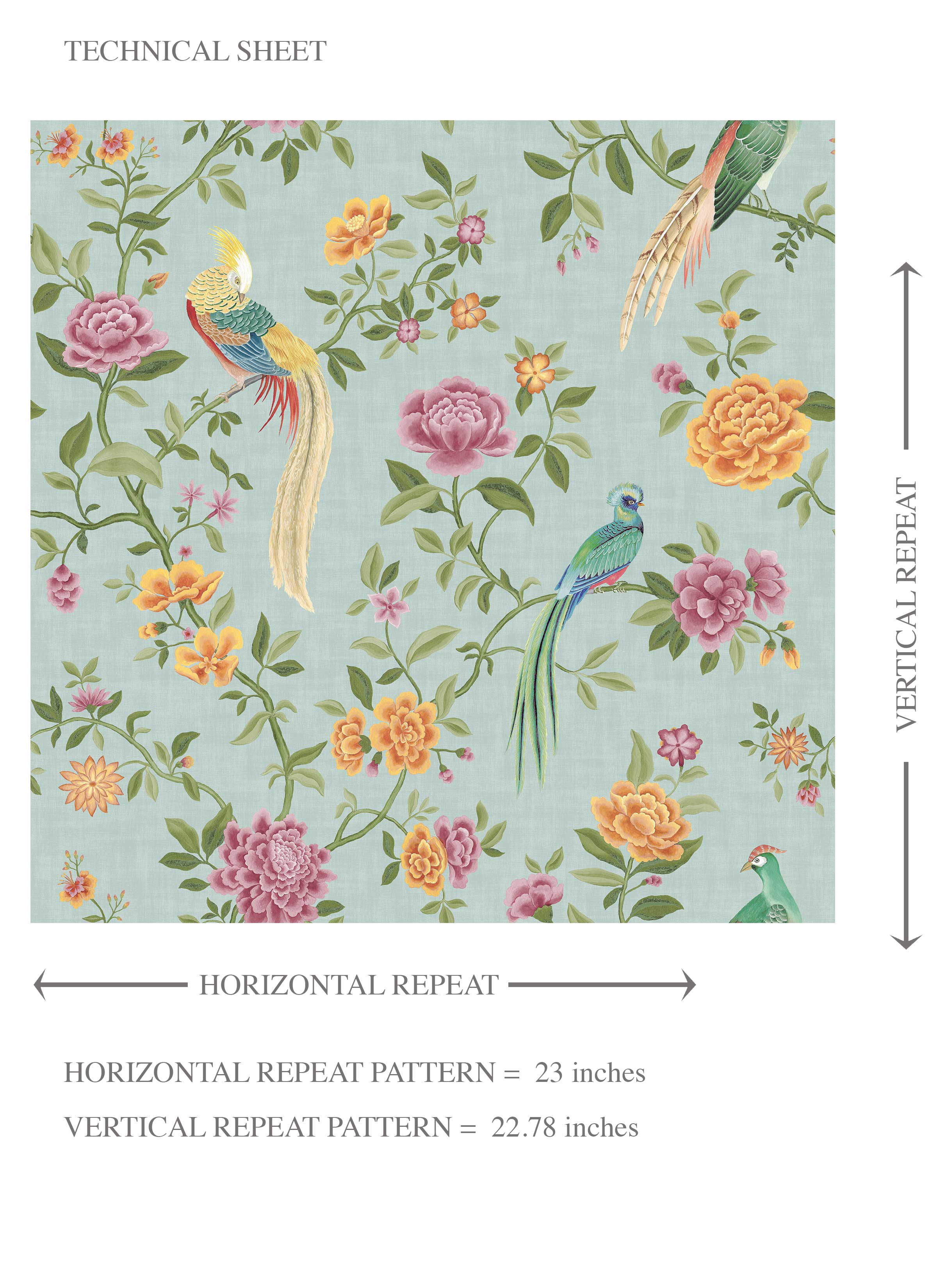 Floral Chinoiserie/ Nature Bird Print Kids Room Wallpaper Sample (Blue/ Pink/ Green/ Yellow/ Orange)