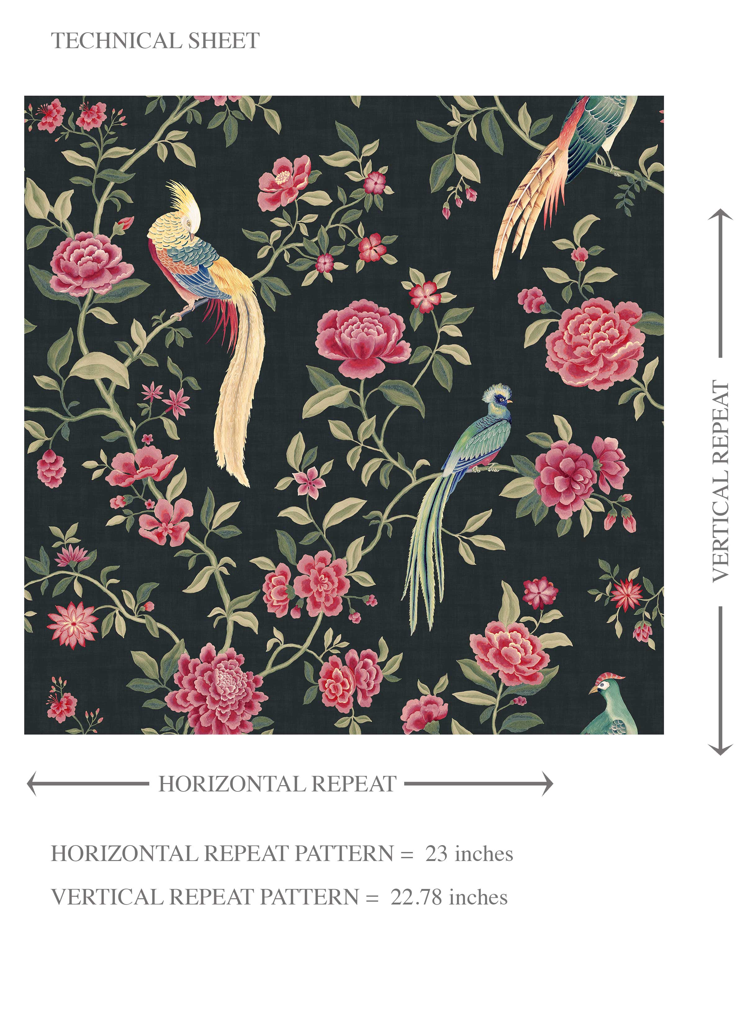 Floral Chinoiserie/ Nature Bird Print Kids Room Wallpaper (Black/ Pink/ Green/ Blue/ Yellow)