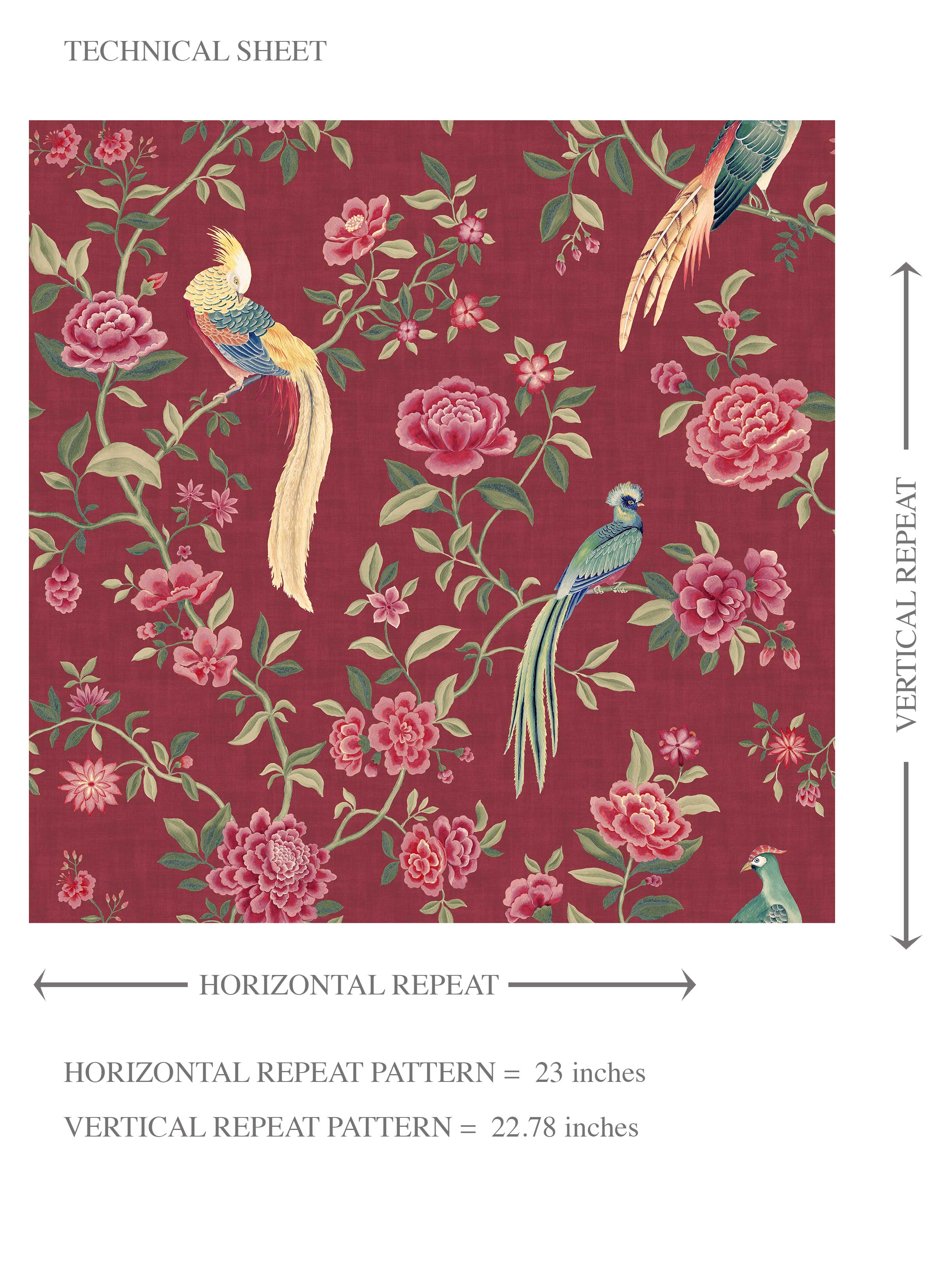 Floral Chinoiserie/ Nature Bird Print Kids Room Wallpaper (Red/ Pink/ Green/ Yellow)