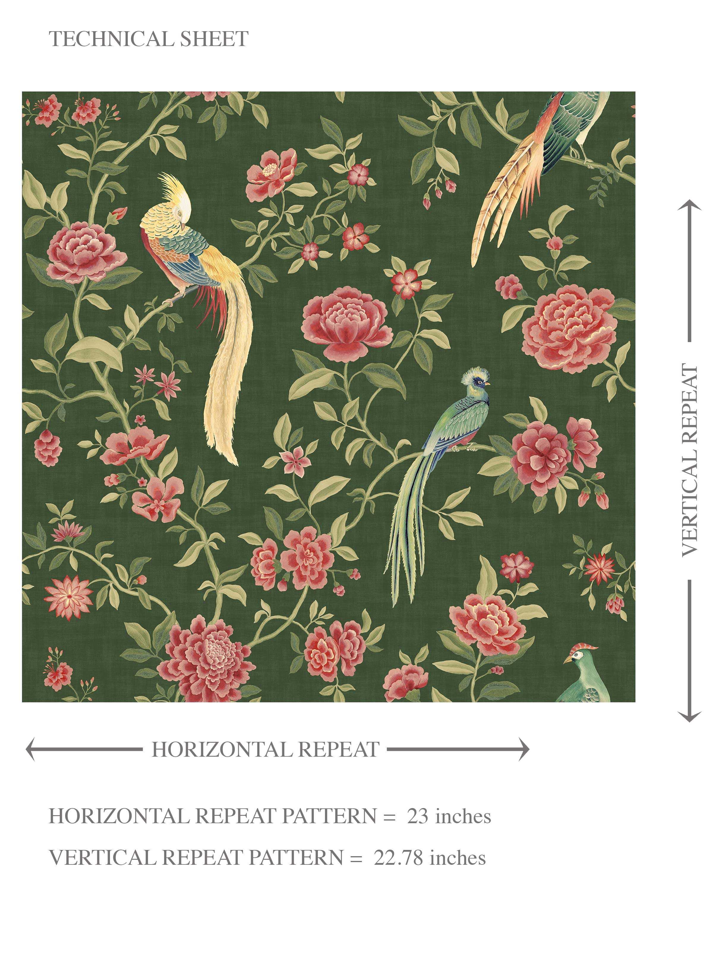 Floral Chinoiserie/ Nature Bird Print Kids Room Wallpaper Sample (Green/ Pink/ Yellow)