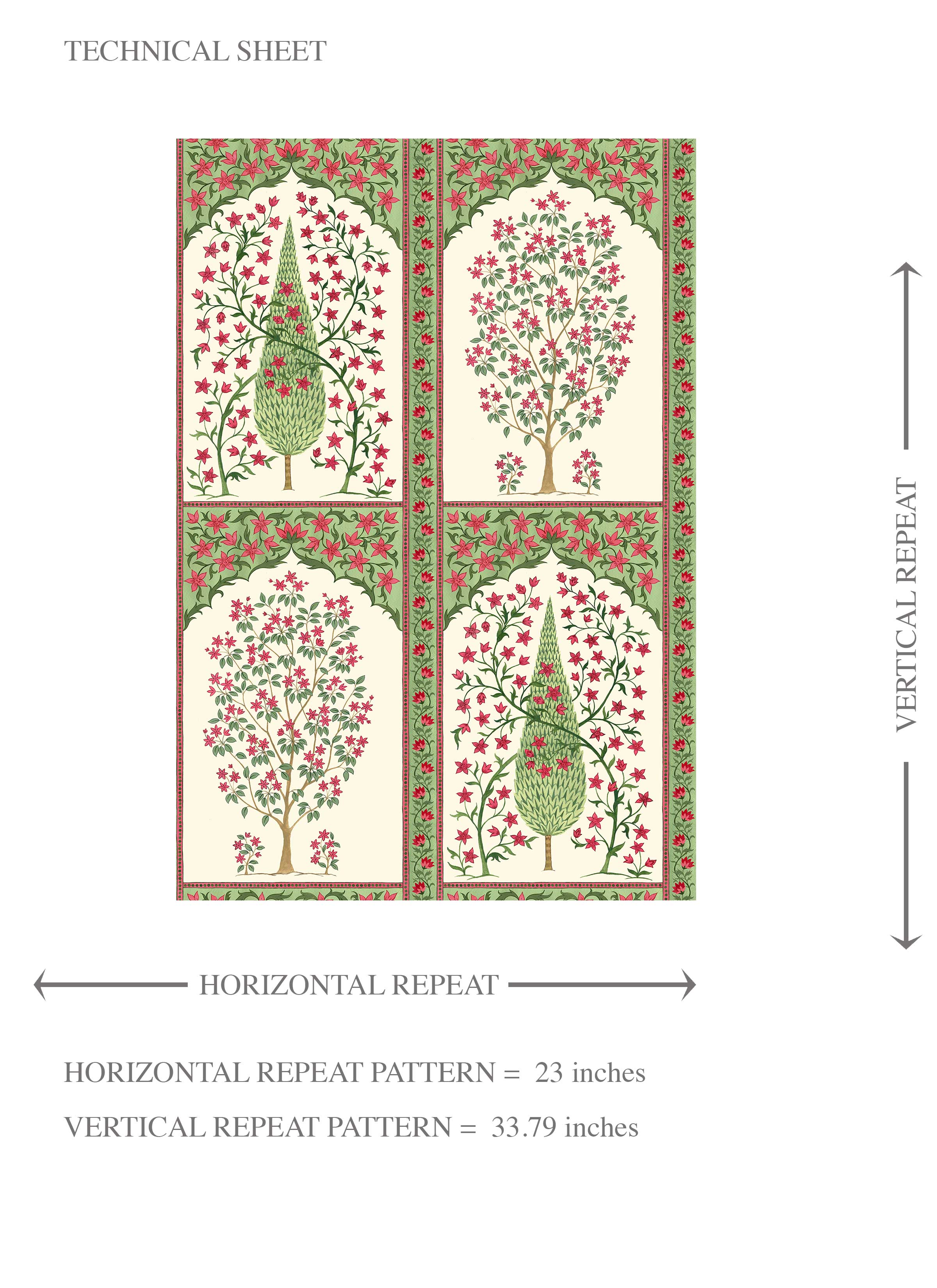 Vintage Ethnic Floral Block Print Kids Room Wallpaper Sample (Pink/ Red/ Green)