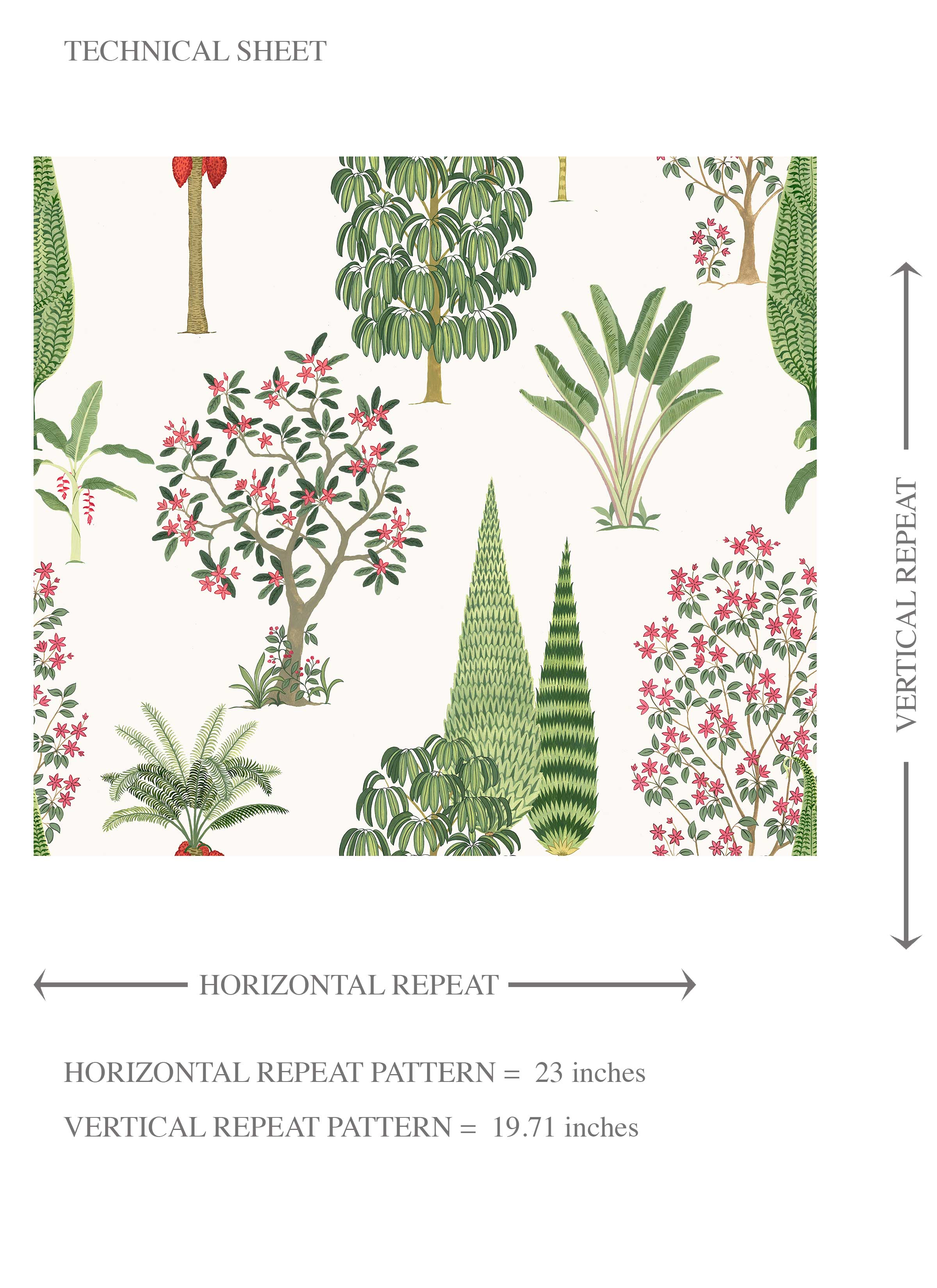 Bohemian Botanical Floral Block Print Kids Room Wallpaper (Green/ Pink/ Red/ White)