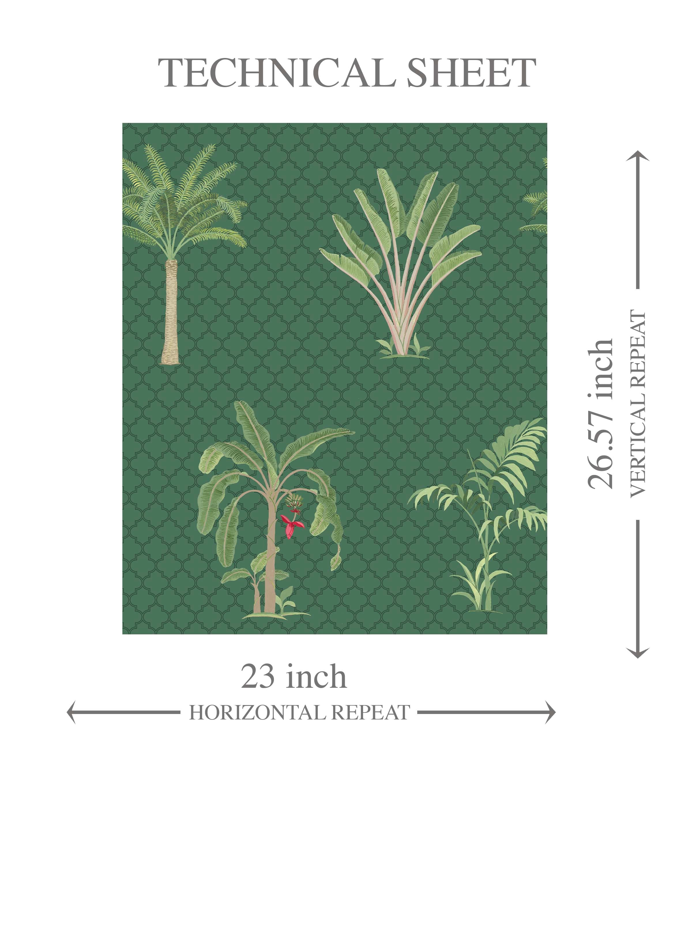 Botanical/ Floral Block Print Kids Room Wallpaper Sample (Emerald Green)